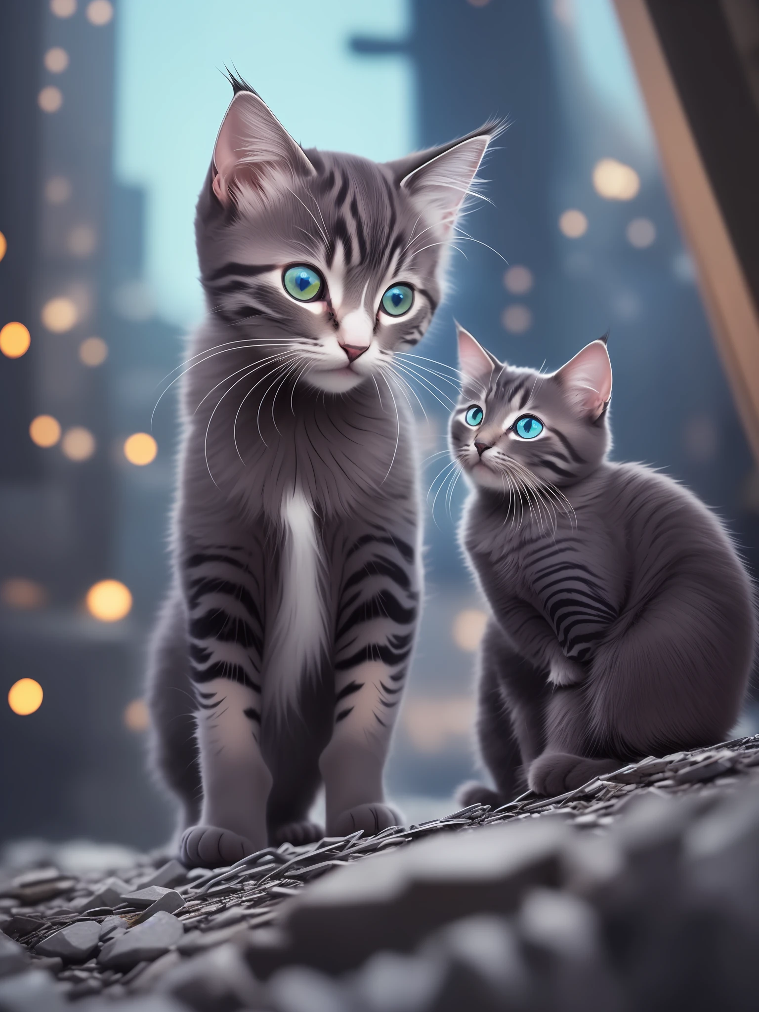 a cute kitten made of metal、GUNDAM Cyborg、Cyberpunk style、((intricate-detail))、tchf、((intricate-detail、ultra-detailliert))、Cinematic shots、vignettes、odd eye、Black cat、kosmos、knights