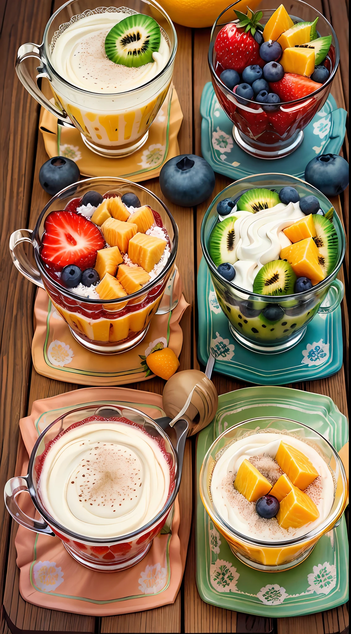 2 tablespoons chia seeds 1 cup milk (can be cow's milk, vegetable milk or yogurt) 1 tablespoon honey or other sweetener of your choice 1 teaspoon vanilla extract (optional) Chopped fresh fruits (For example, strawberries, kiwi, mango, a banan,Orange, blueberries, etc.) for topping, cloth, lace, decor --auto --s2