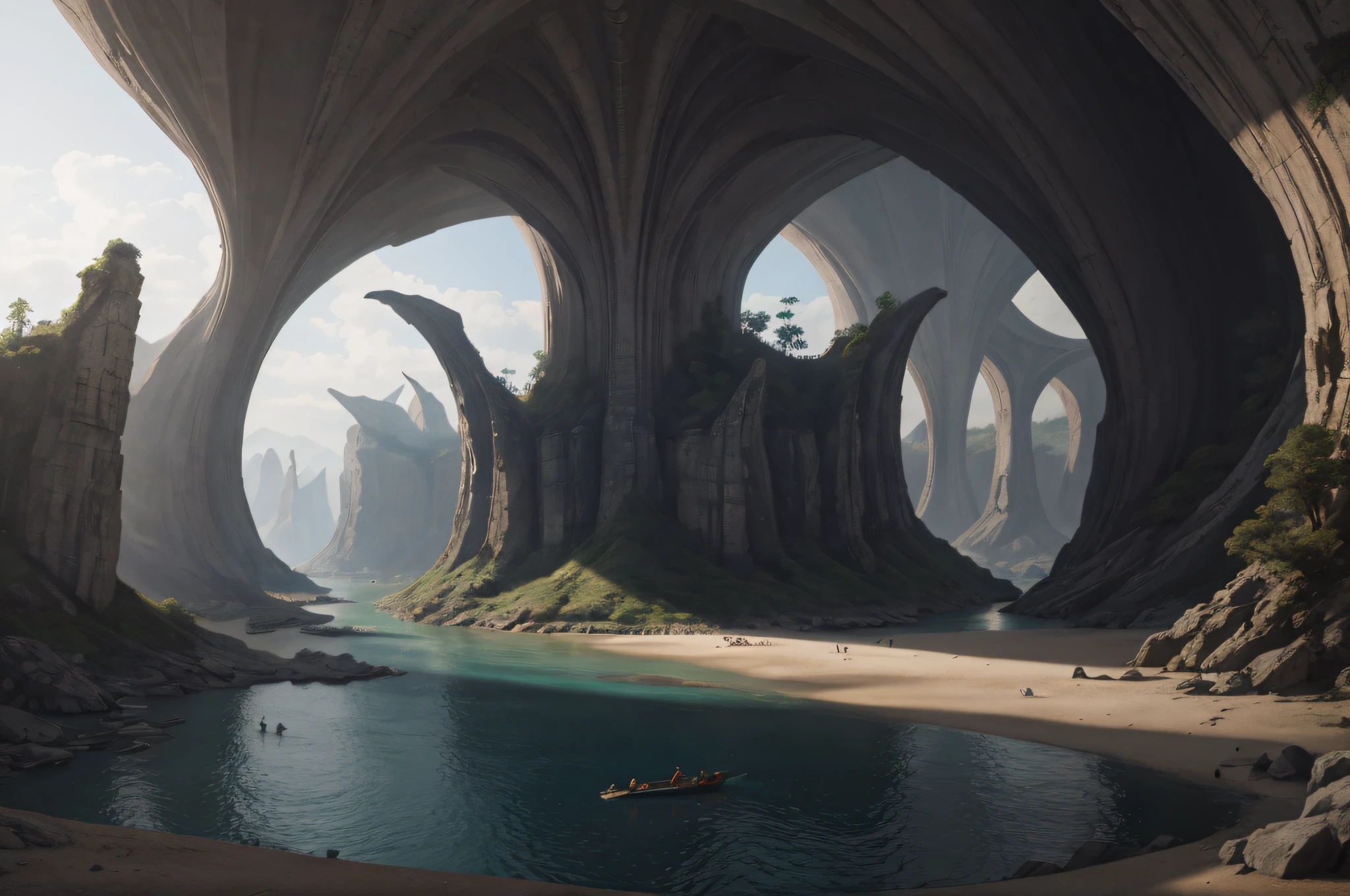 (Realistis:1.4)There is a painting,There is a river inside, 4k highly detailed digital art, An epic of an island,Close-up