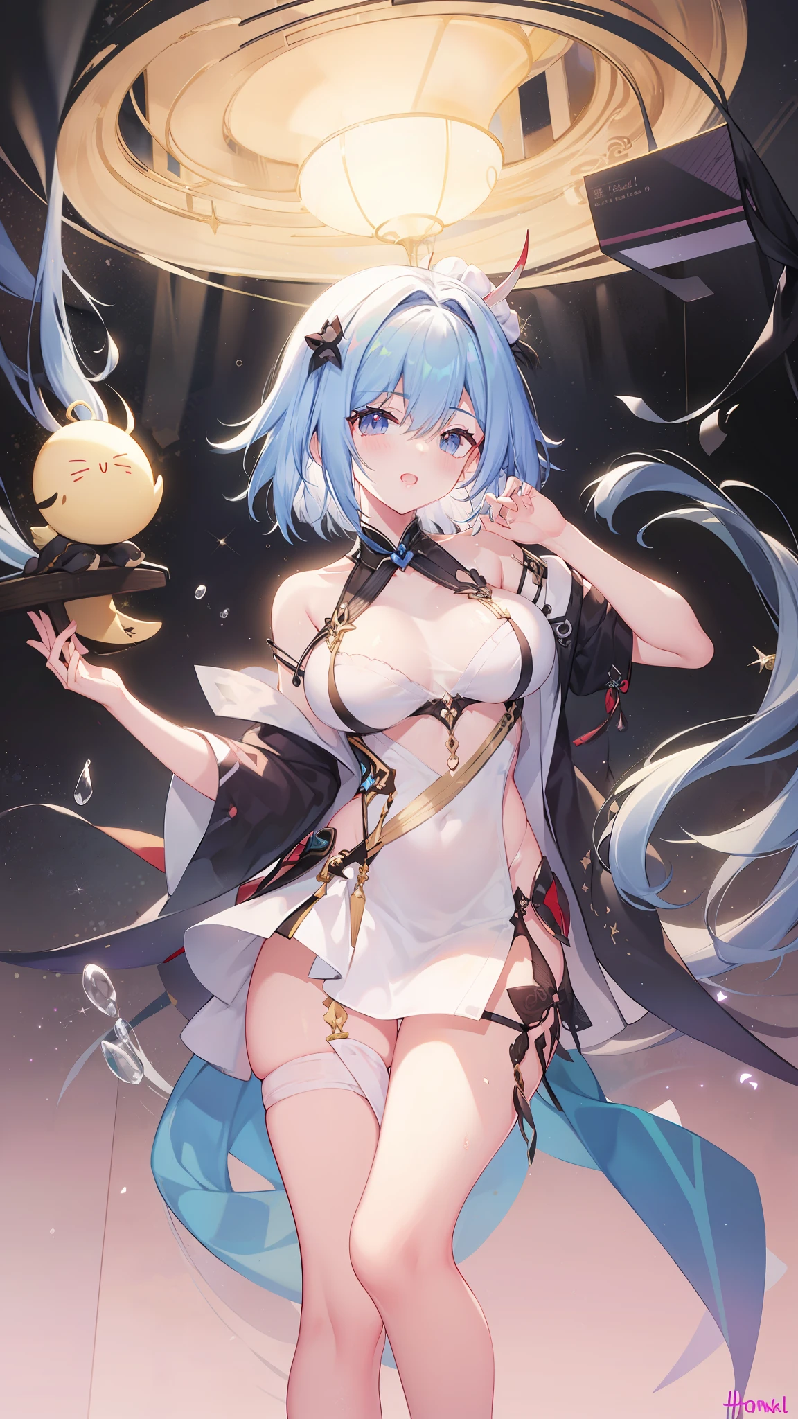 Honkai 3,White stockings,dual horsetail,White color hair,Raised sexy,鎖骨,Delicate fingers