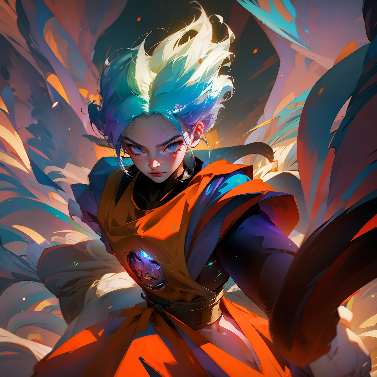 Dragon's Son Goku, silver hair, ahoge, asymmetrical hair, light smile, Pixar, cinematic lighting --auto