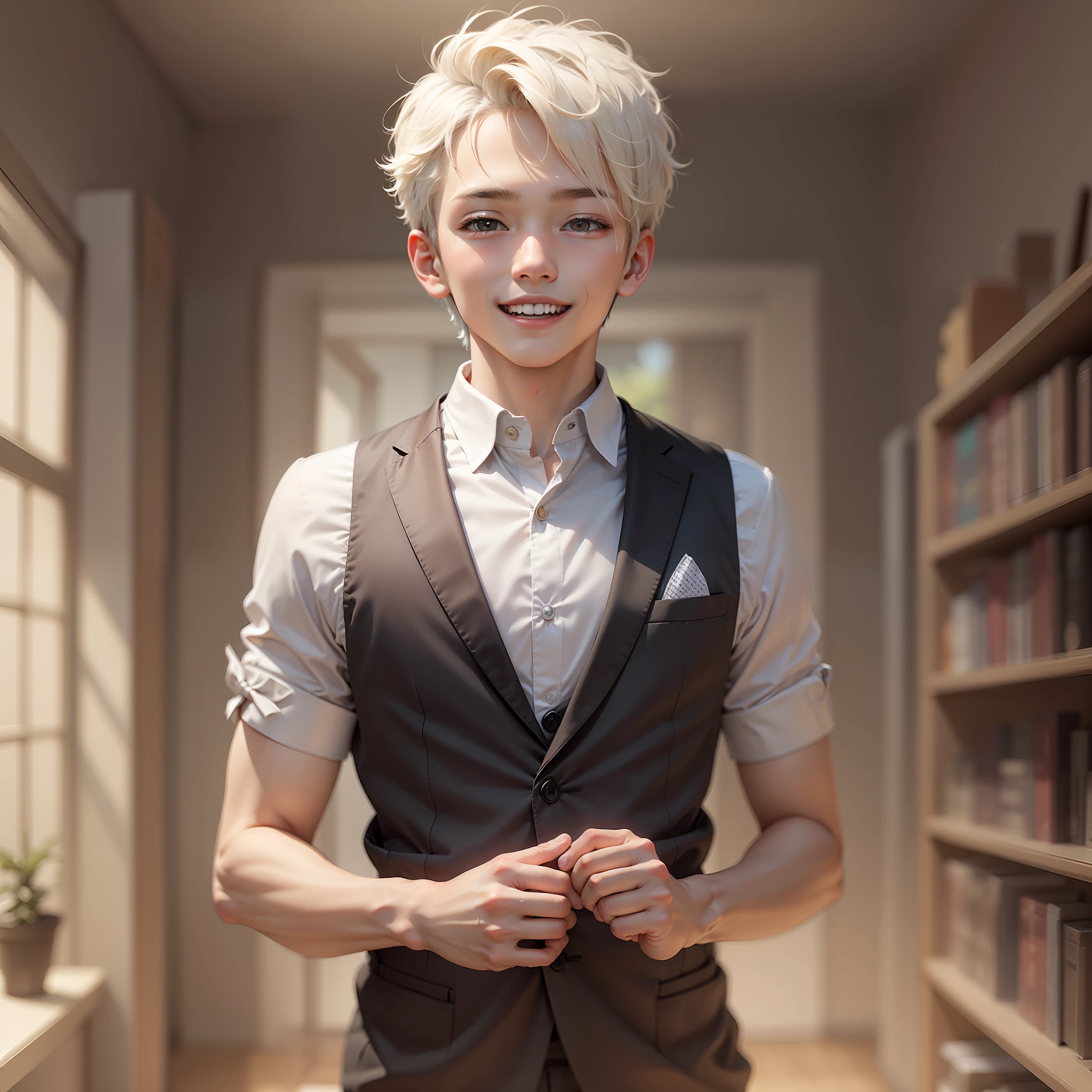 Young boy with short white hair,Handsome,cheerful
