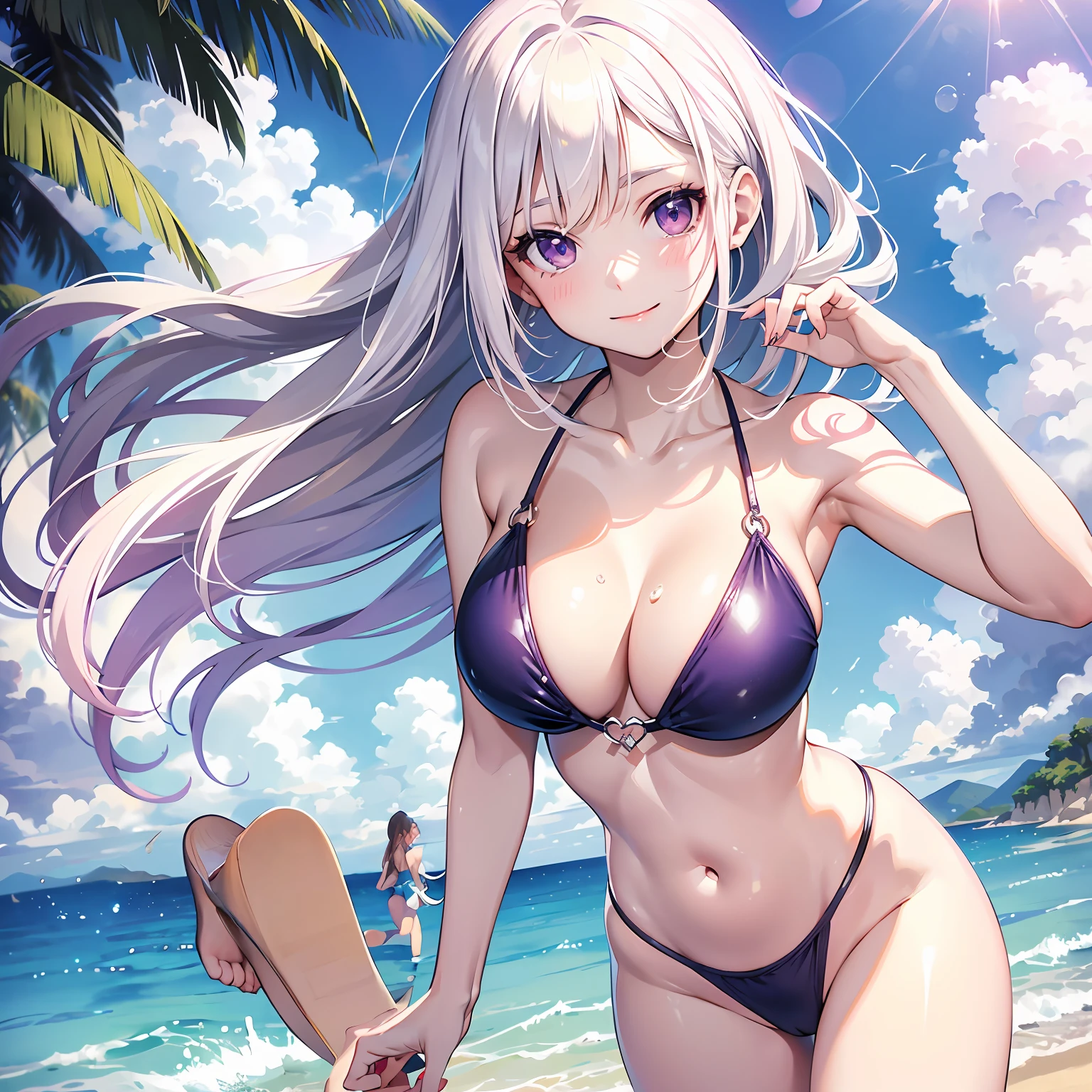 girl,squinty eyes,big laughter,your left leg back,Make a splashing motion with your hands,Beach cap,Children's swimsuits