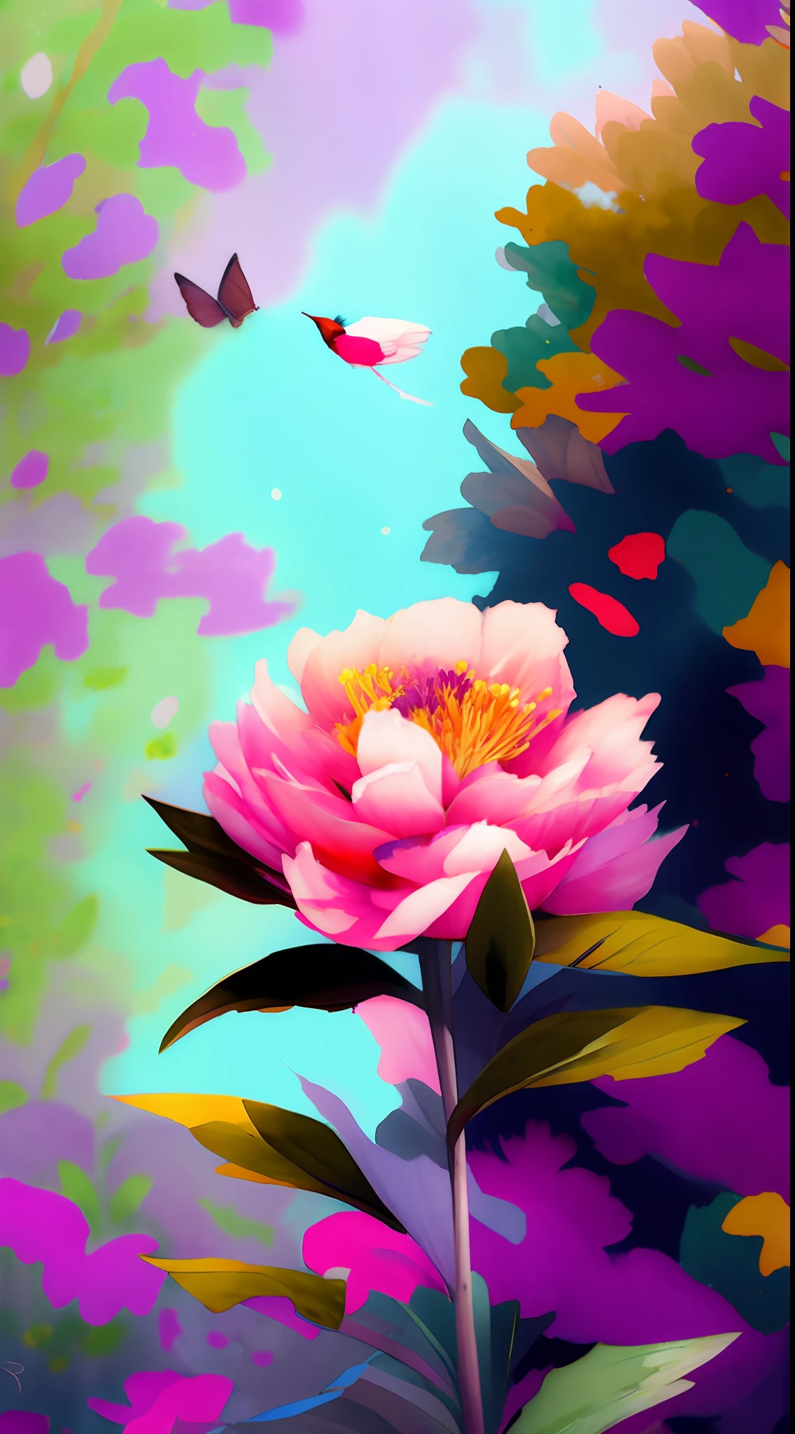 Wtrcolor style，（peony flower）Digital art，offcial art，Blowing in the wind，tmasterpiece，big breasts beautiful，（（aquarelle）），paint splatter，Complicated details。非常详细，[dripping:0.5]，Trends on Artstation，Rachel Walker