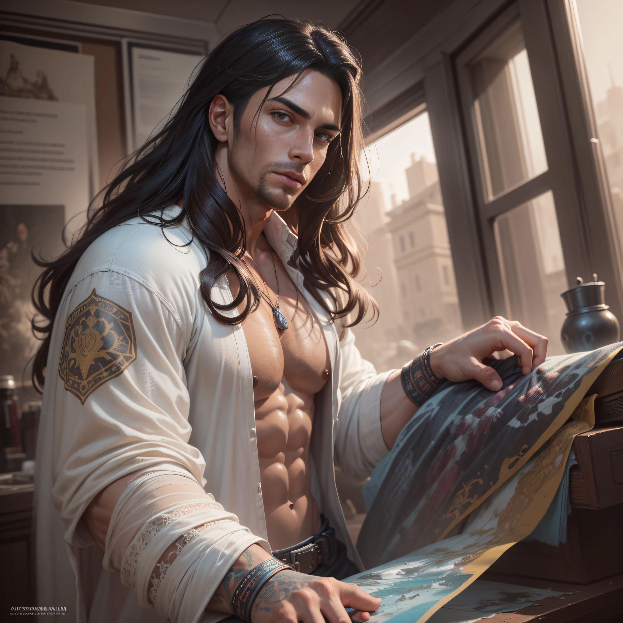 Man wrapped in old dirty cloth, wide angles, ((Detailed environment)), Muscular, Handsome, Detailed background, Lifelike, ((Highly detailed)), ((Intricate)), Detailed face, Natural colors, ((((professional color graded)))), Photorealism, 8K, crisp lighting, trending on tumblr, art by artgerm and greg rutkowski and alphonse mucha and loish and WLOP