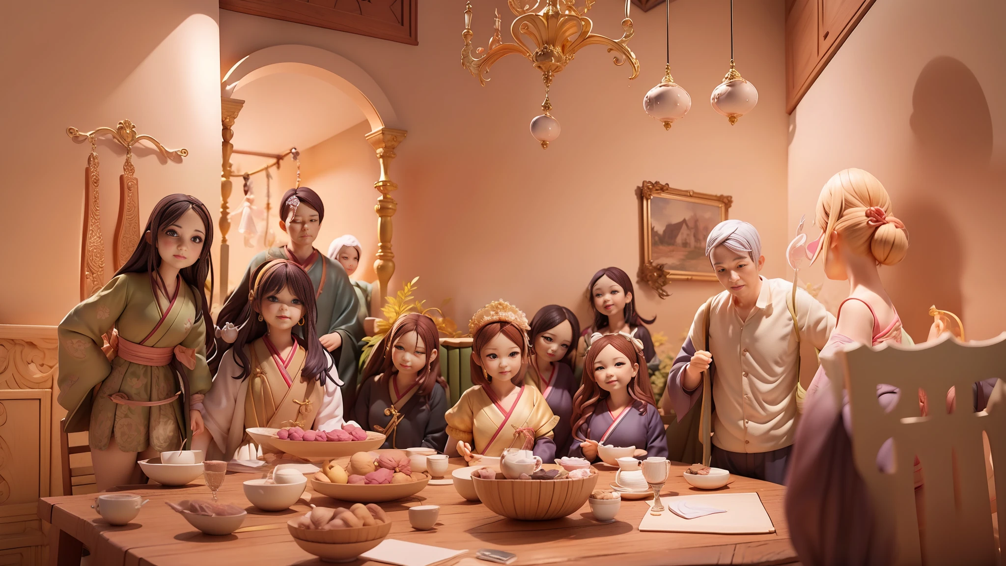 picture, 人物,Nine people,picture,The face is clear,fairy tale atmosphere, tmasterpiece, Best quality at best, Cartoony,pixar-style, Strong texture,The material is delicate
