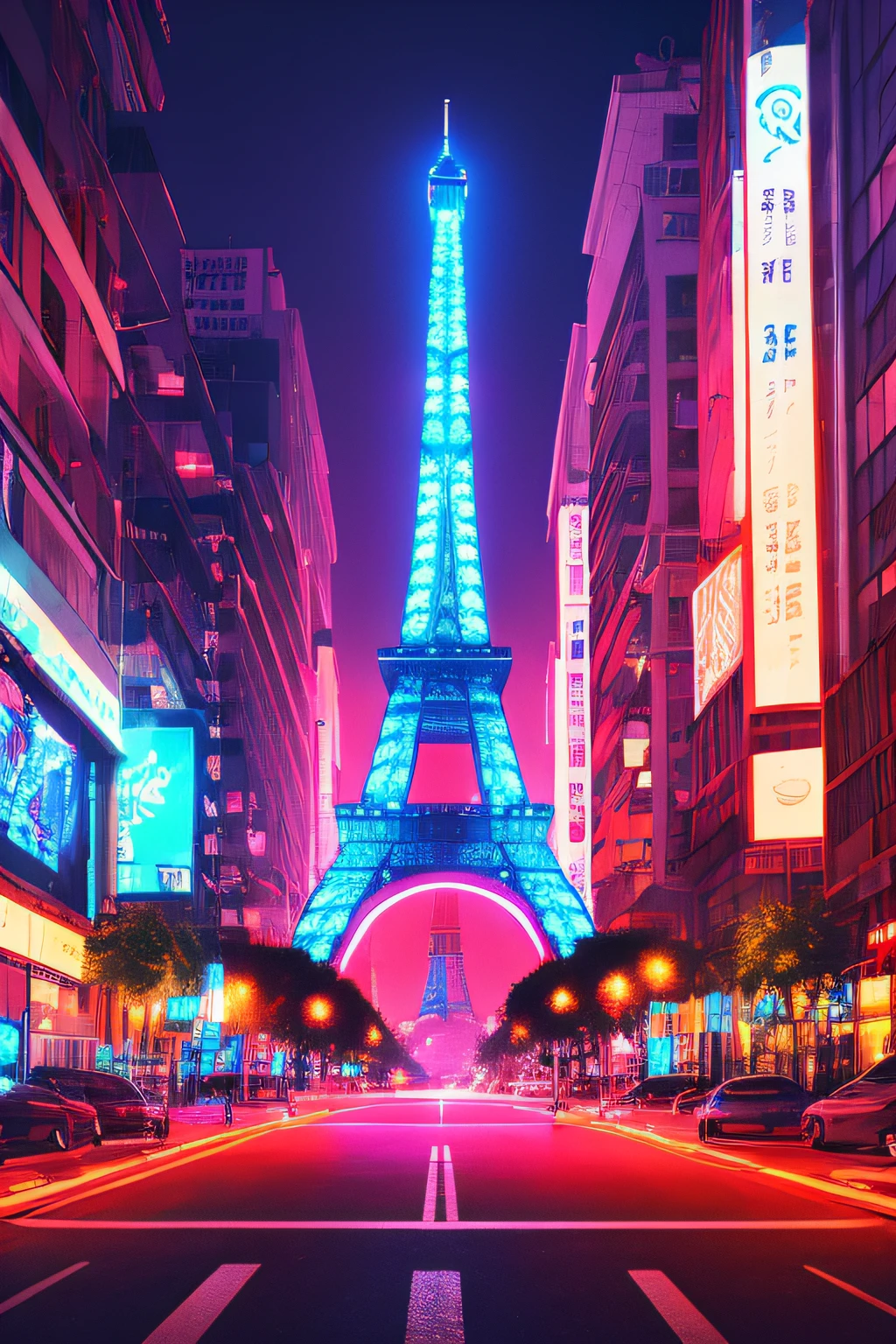 eiffel tower, Neon futurism, hyperrealistic surrealism, dreamscape, award-winning masterpiece with incredible details, liminal space, highly detailed, cinematic, rim lighting, octane render, wvebg1, bganidusk