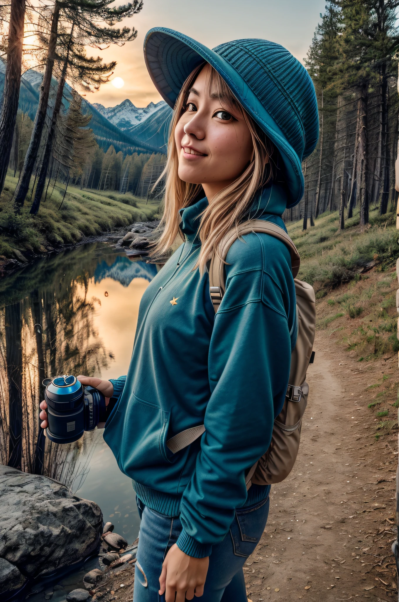 VeronicaCipher ((upper body selfie, happy)), masterpiece, best quality, ultra-detailed, solo, outdoors, (night), mountains, nature, (stars, moon) cheerful, happy, backpack, sleeping bag, camping stove, water bottle, mountain boots, gloves, sweater, hat, flashlight, forest, rocks, river, wood, smoke, shadows, contrast, clear sky, analog style (look at viewer:1.2) (skin texture) (film grain:1.3), (warm hue, warm tone) :1.2), close up, cinematic light, sidelighting, ultra high res, best shadow, RAW, upper body, , wearing pullover
kodak vision 3,