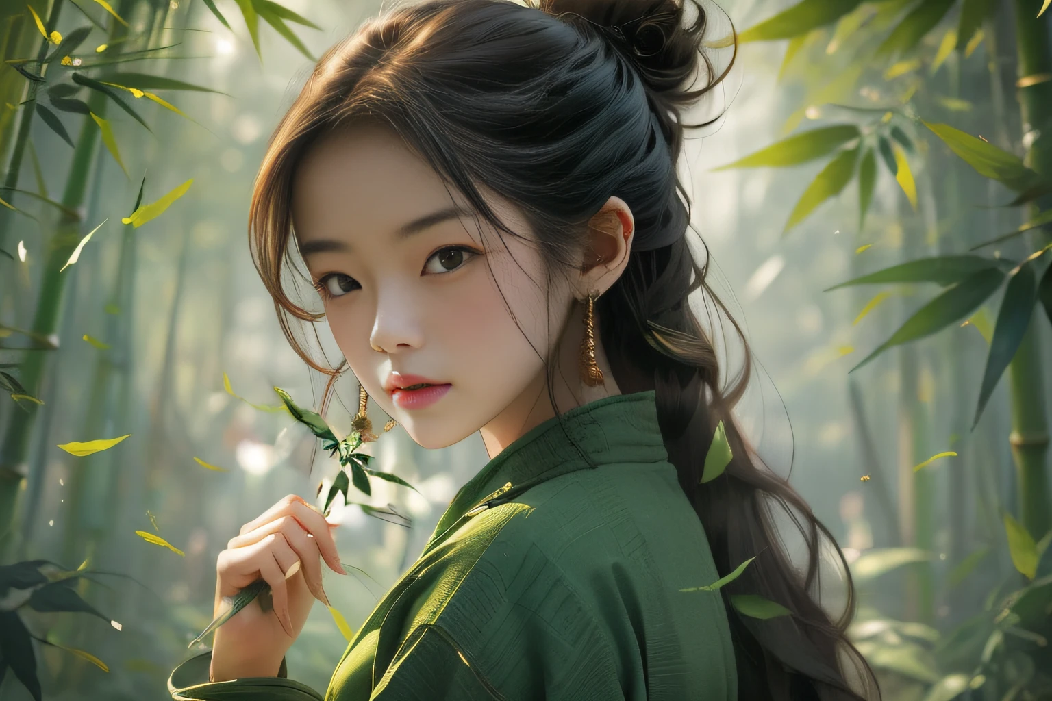 Hold a bamboo branch in your hand
