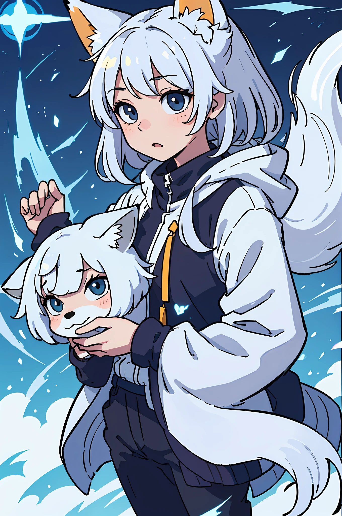 (best qualtiy:0.8),(best qualtiy:0.8),Perfect anime illustration,Beautiful girl with white-haired fox ears