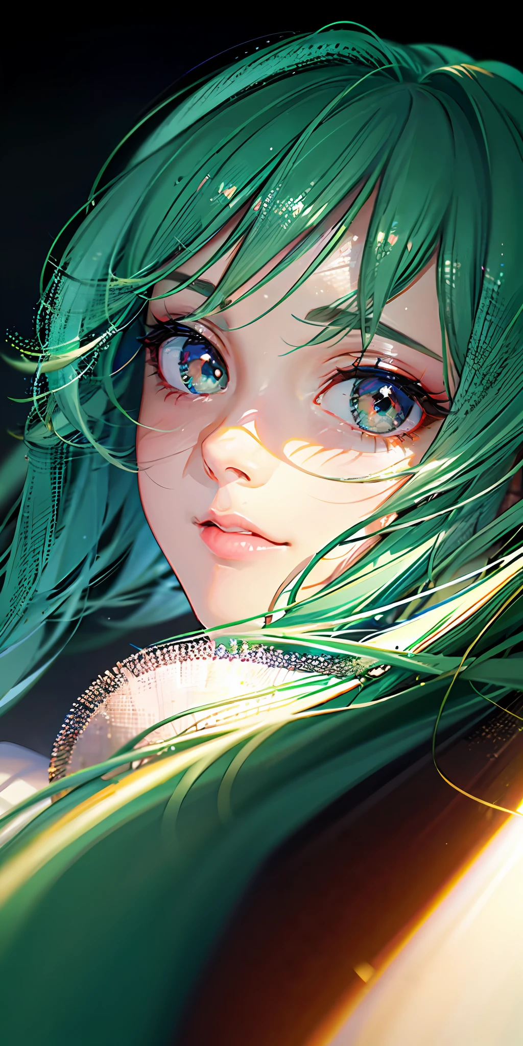 Juvenile,adolable,Green hair,Heterochromic pupils,Pure