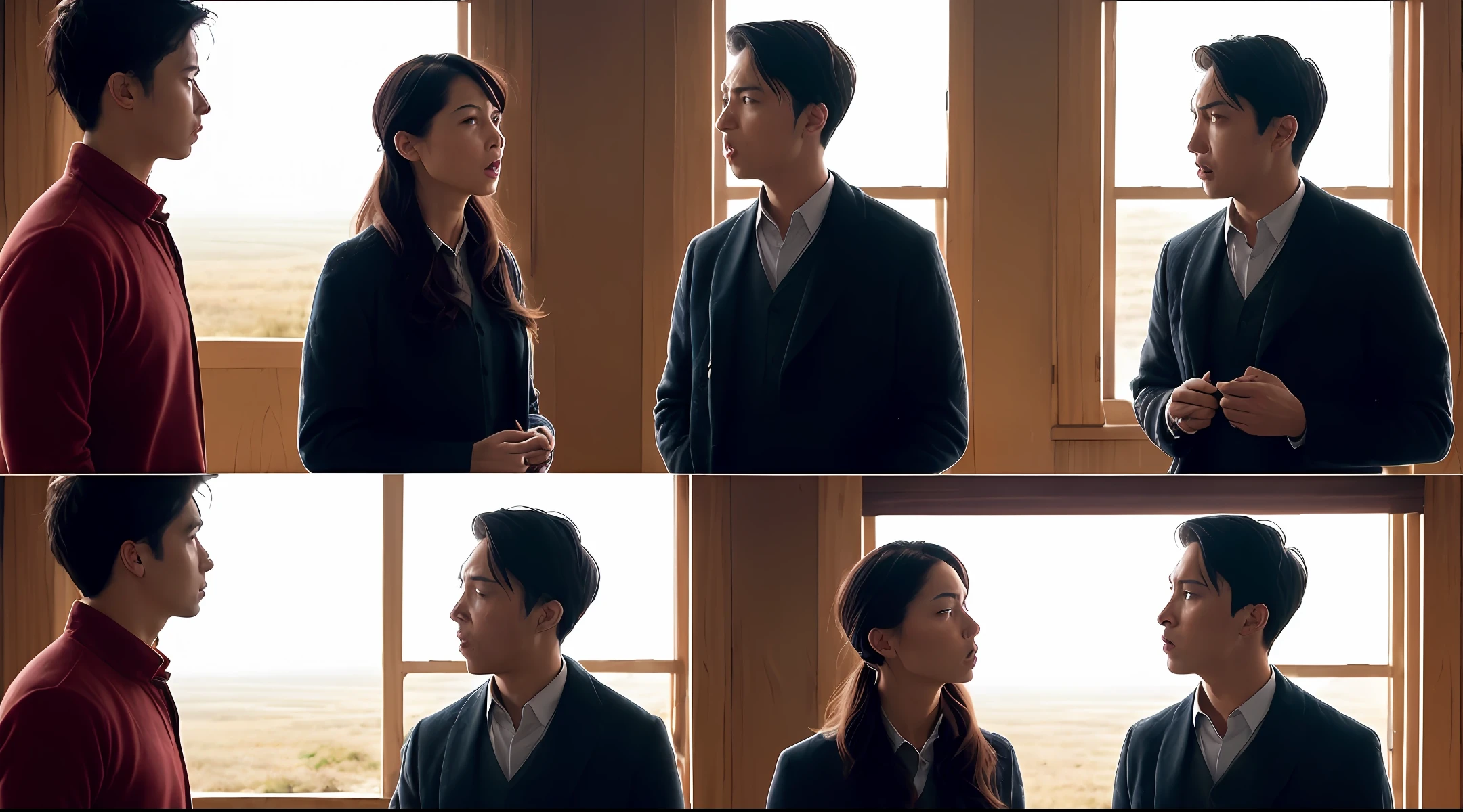 Scenes showing the same serene person in more challenging situations, as a heated argument
