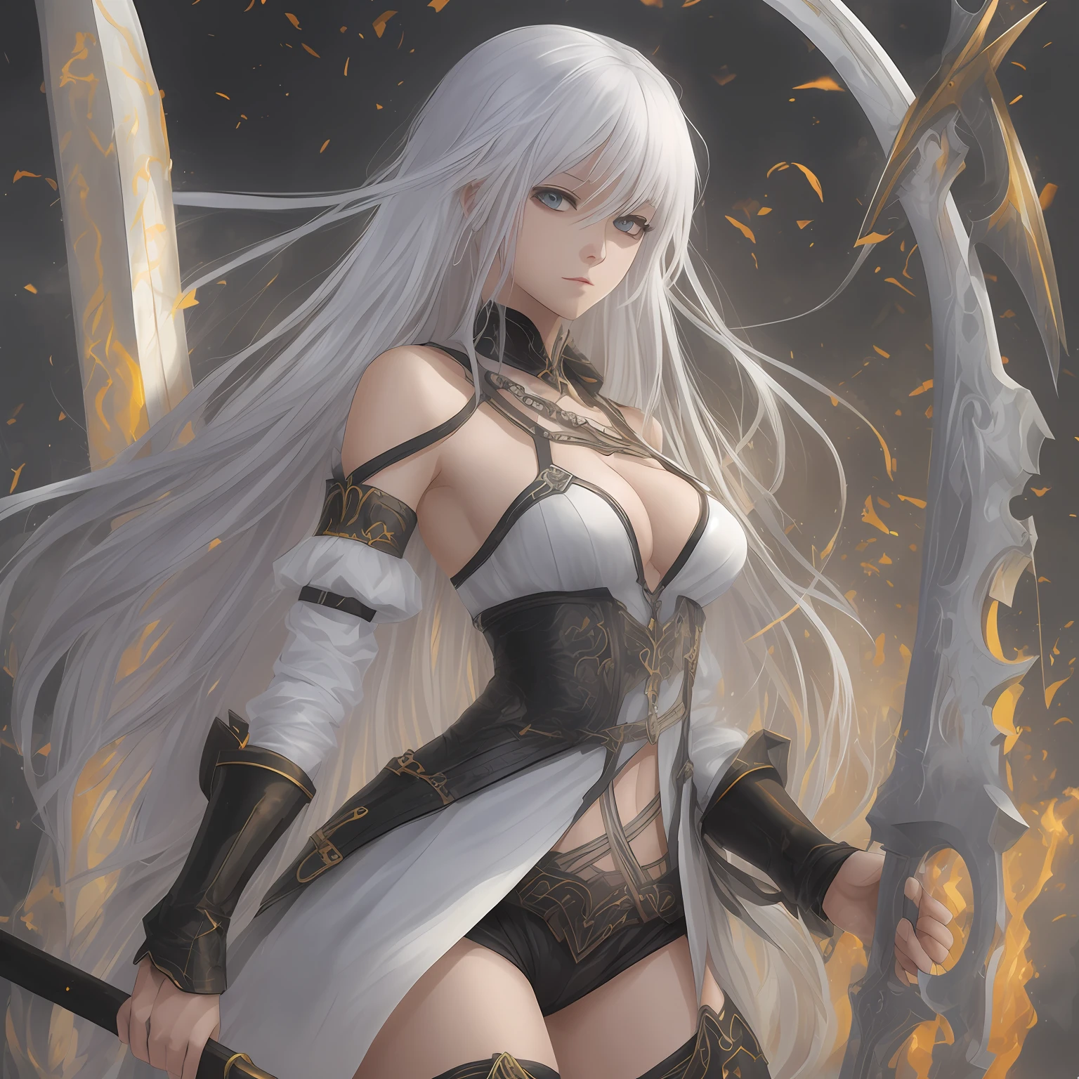 White haired girl Huge sword Red blood --auto