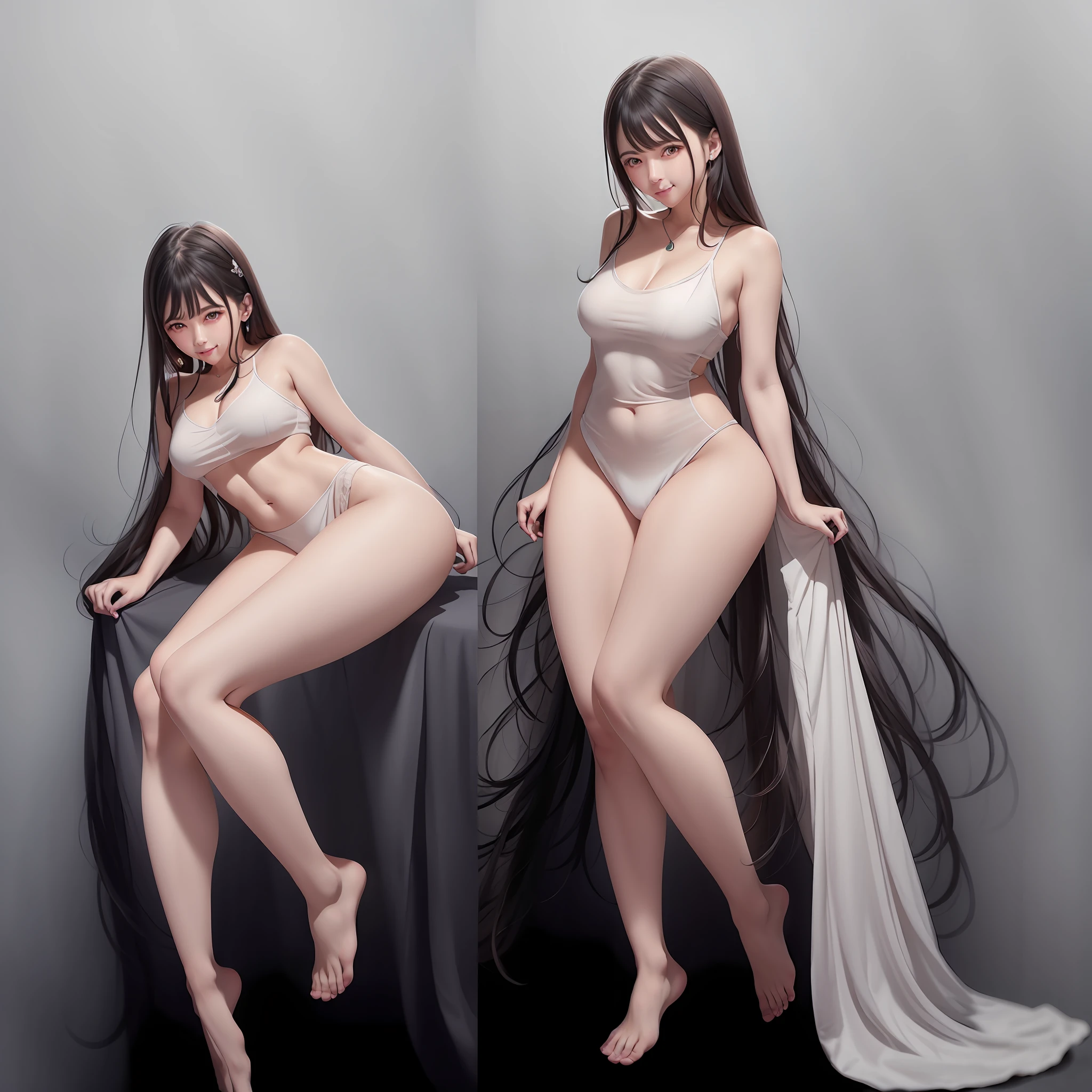There was a woman lying on the bed in a white dress, wearing white clothes, Dressed in white, Anime girl cosplay, a stunning young ethereal figure, trending on cgstation, Loish et WLOP, pale milky white porcelain skin, White Hanfu, Guviz-style artwork, white stockings, Full length and white stockings