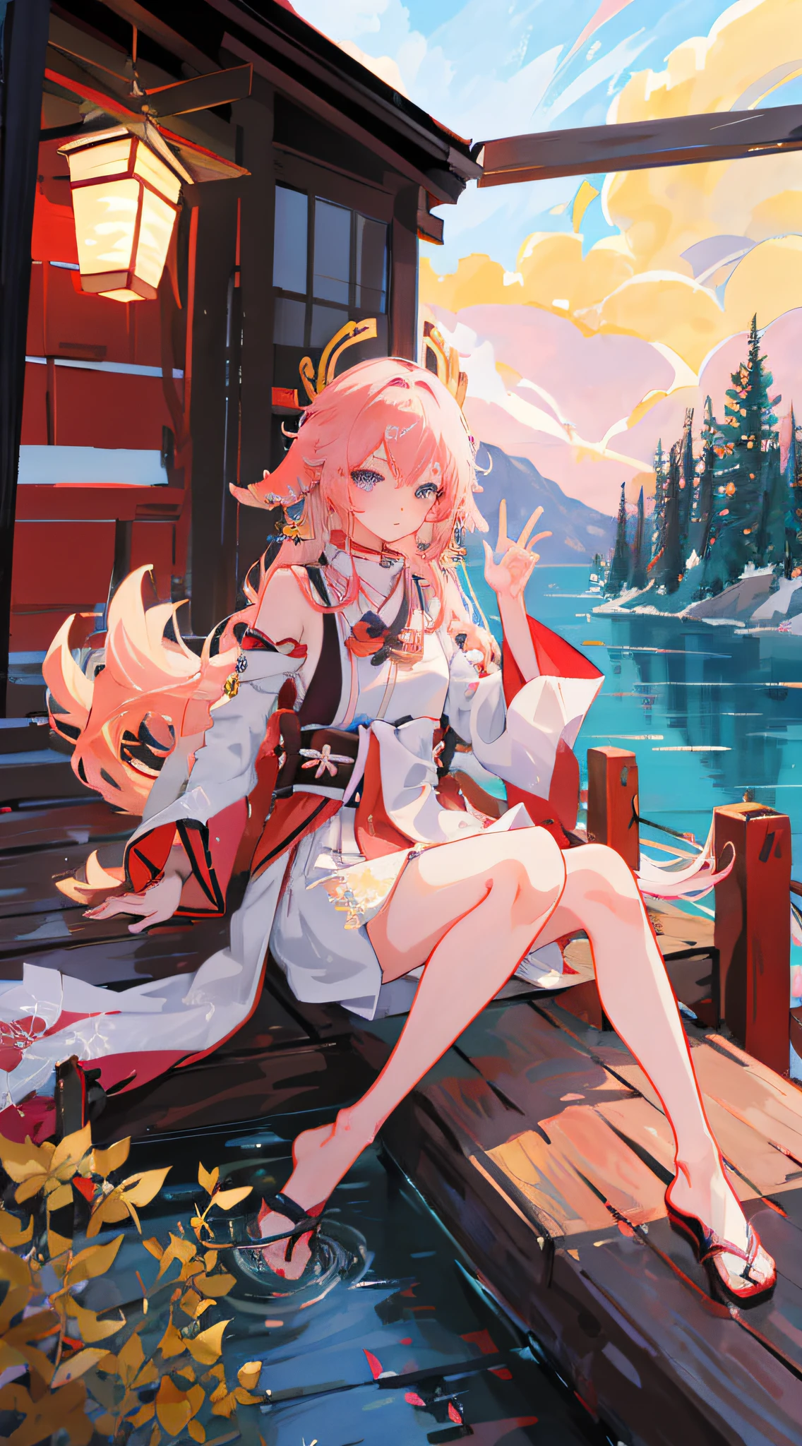 V-hand,Anime girl with pink hair and Japanese kimono sitting on bed, style of anime4 K, anime moe art style, Best anime 4k konachan wallpaper, Anime style. 8K, Anime girl with pink hair, Anime art wallpaper 8 K, High Quality Anime Art Style, anime art style, Anime style illustration, 2 d anime style