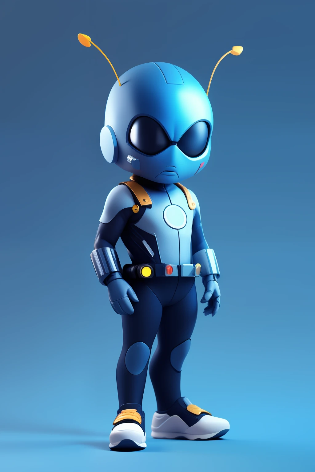 3dcharacter,antman, bitcoin(full body:1.2),simple background, masterpiece,best quality,(blue navy gradient background:1.1)