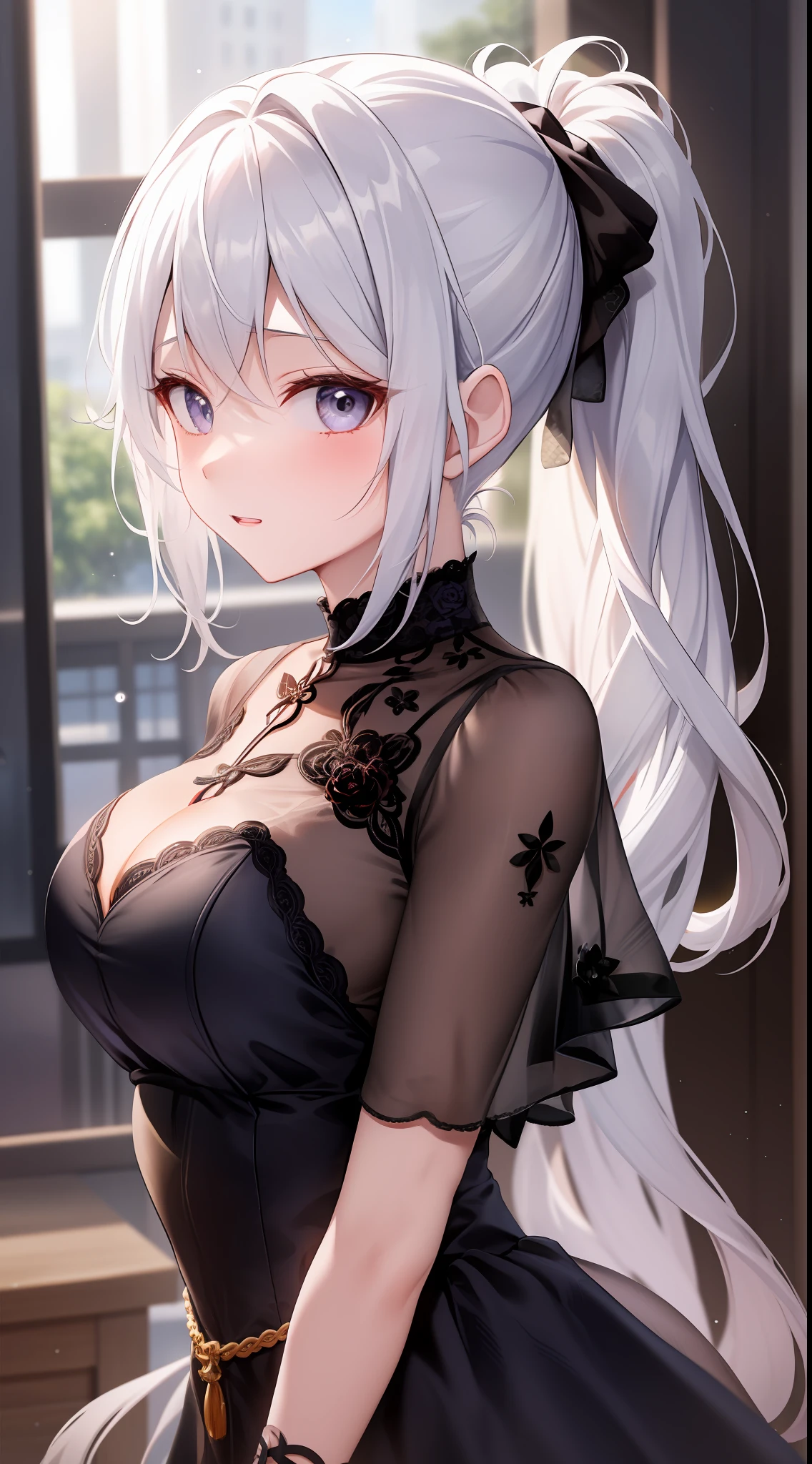 best qualtiy,超高分辨率,2girls,idol clothes,Low double ponytail,adolable,Kpop idol,white color hair,puffy eye,It looks like it's in front of someone you like,full bodyesbian,facing the front there,is shy