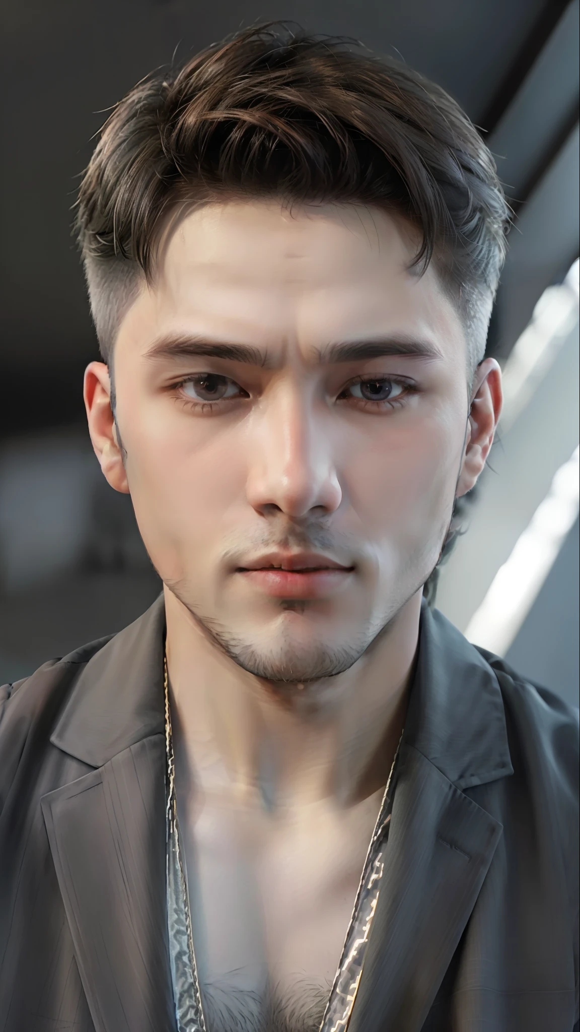 ("Handsome man","Premium image quality","High- sharpness","Outline the details clearly","Highlight masculinity","Close-up:0.8","Background blur effect","Dynamic effects","Gray literary boy style","Impressive")