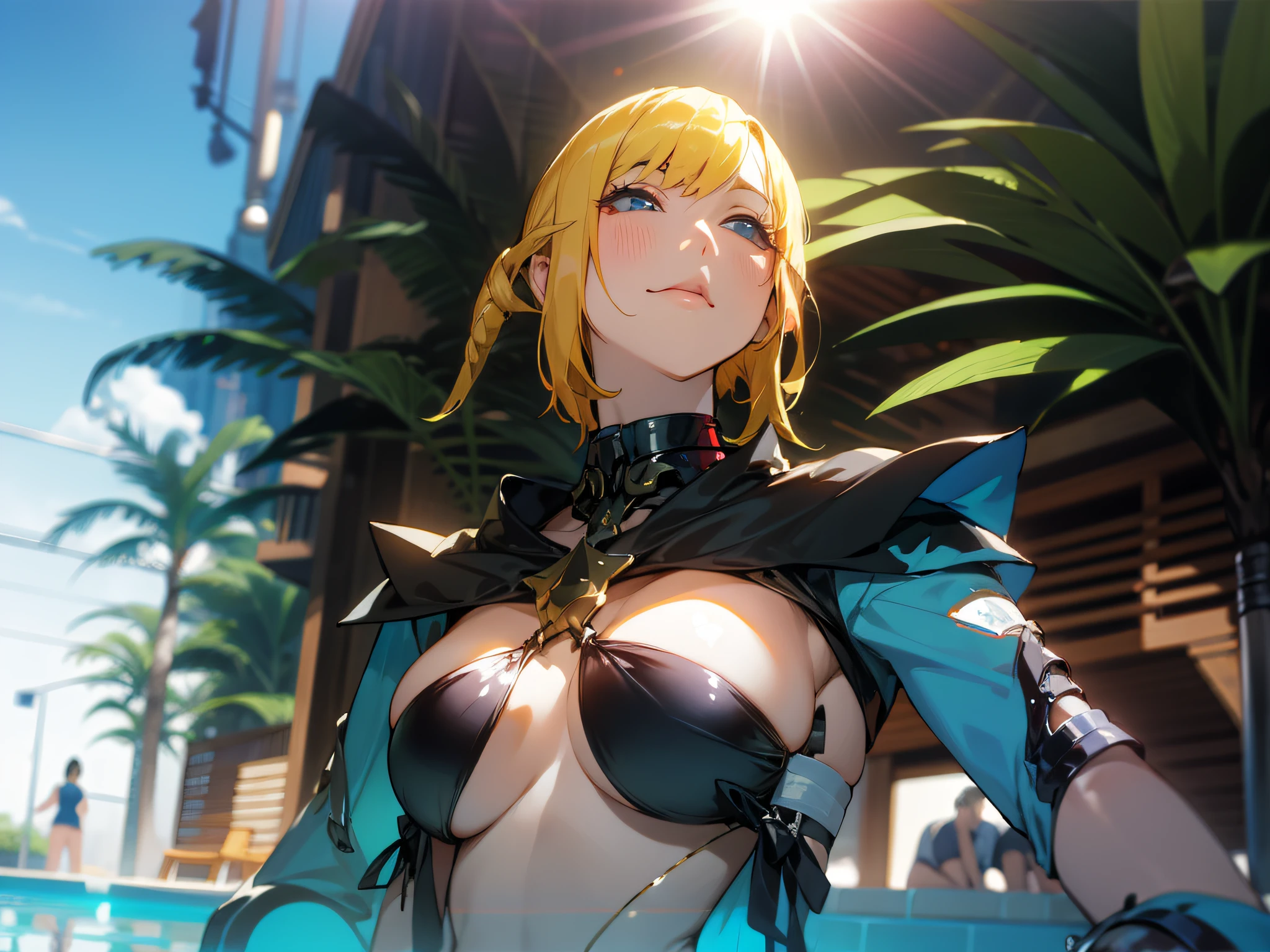 in poolside、The Bright Sun、shade、Bikini Beauty、Lustrous shoulder line、