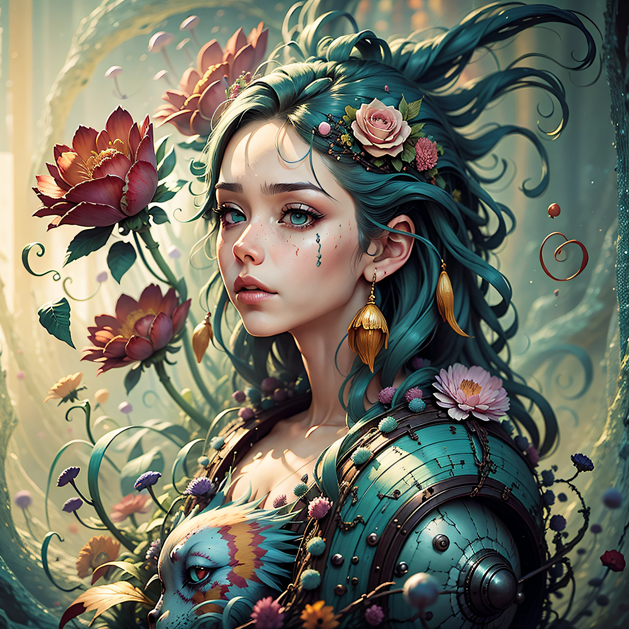 UM BEIJA-FLOR GRACIOSO E UMA ROSA de Yoshitaka Amano, Ellen Jewett and Jarosław Jaśnikowski :: um detalhado, elegante, intrincado, and colorful portrait in mixed media :: Uma obra-prima da arte surreal, uma pintura vibrante
