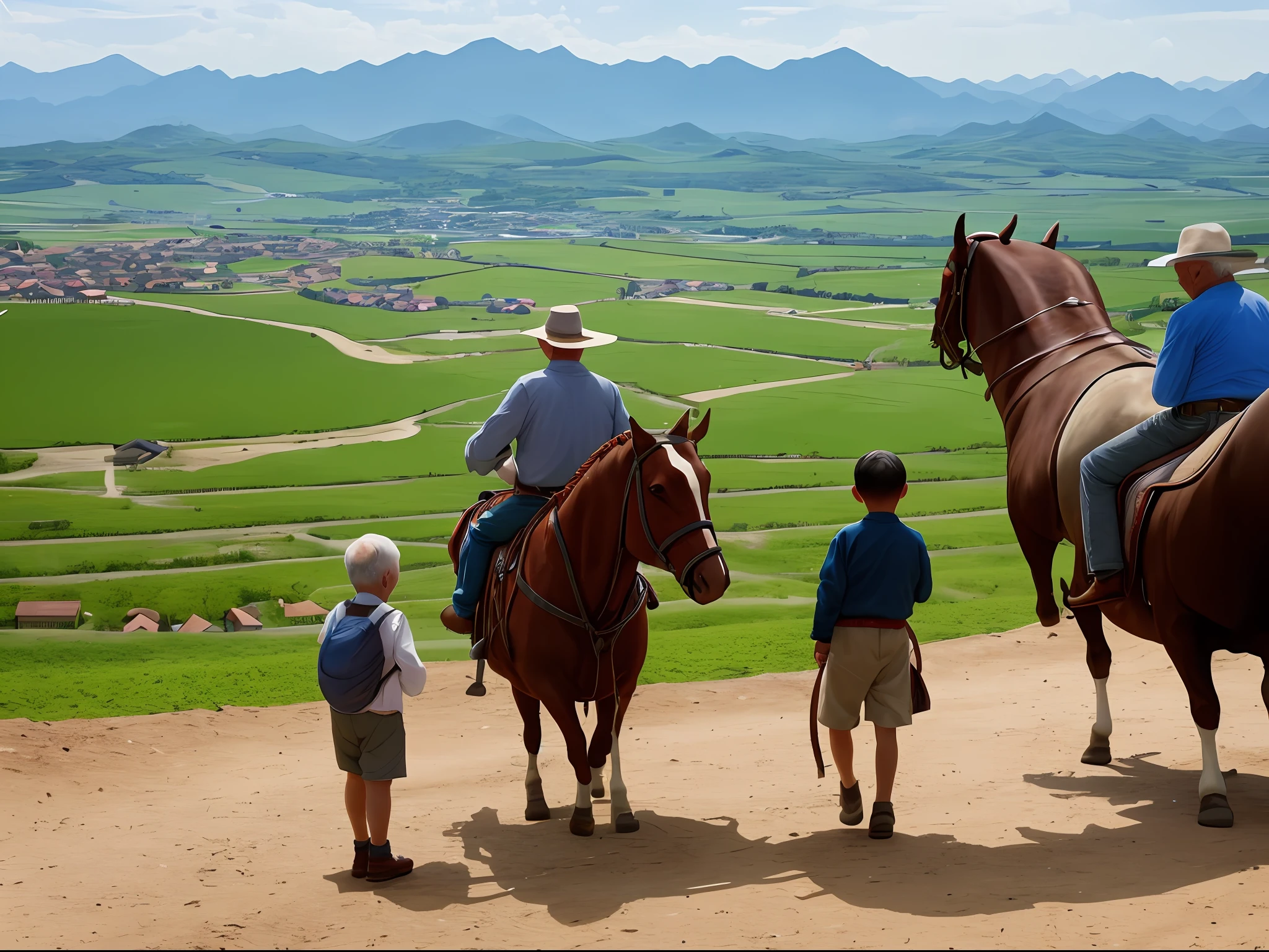 winemaking，The old man asked the child riding the bull for directions，The child points to the village of Xinghua in the distance