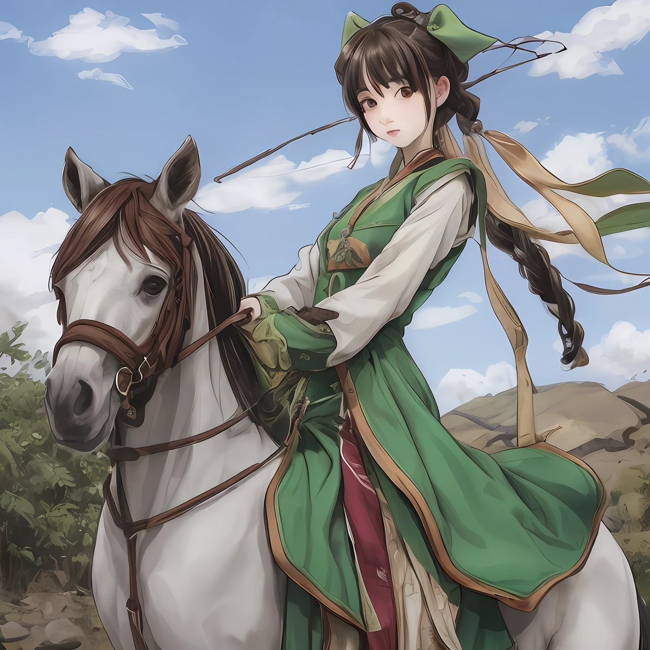 shoun,Green clothes,Master the power of the wind,Use a bow,dual horsetail,Beth