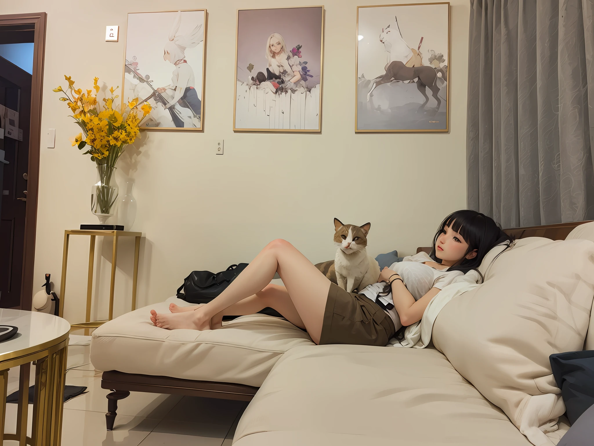 Girl lying on the sofa