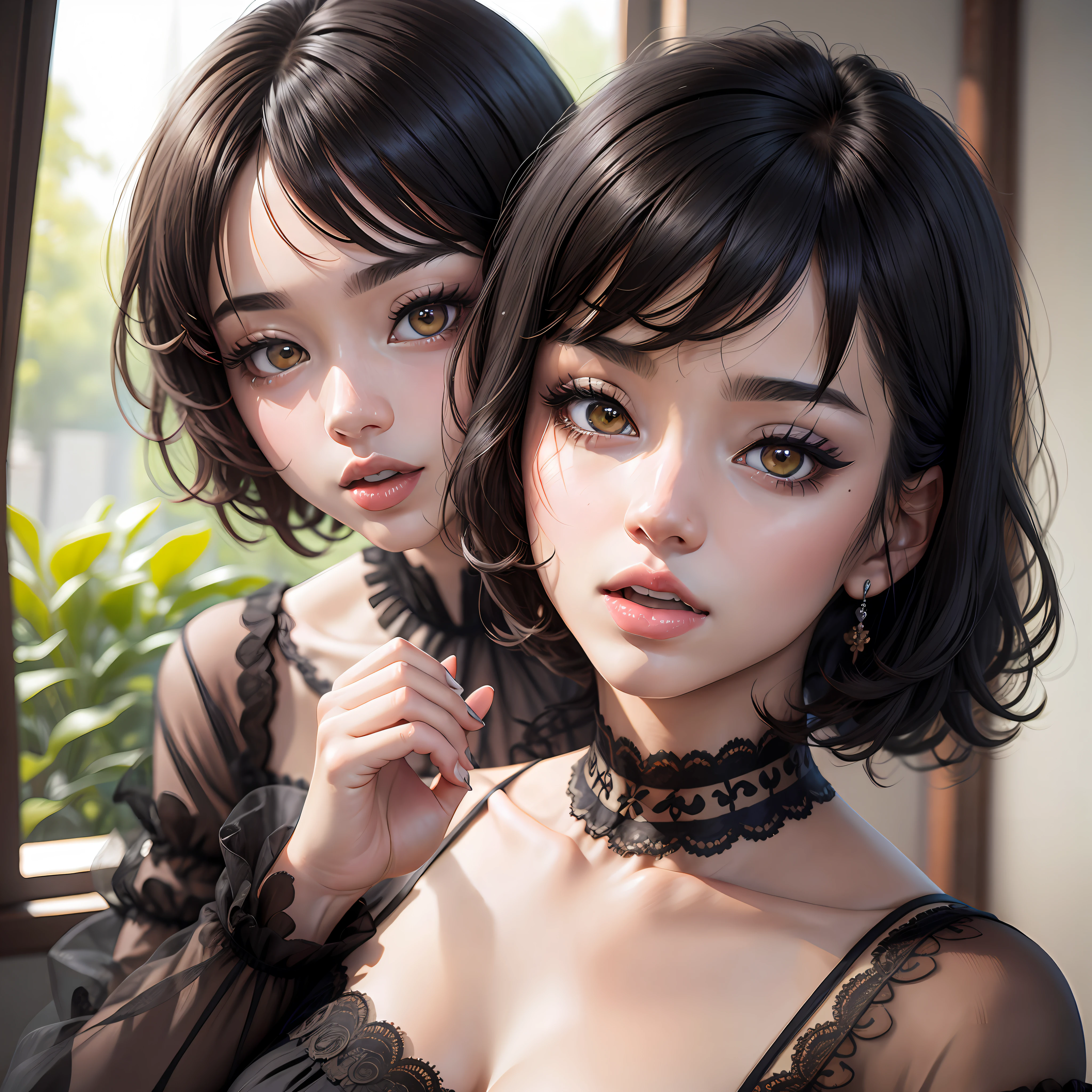 Dark style female with scars realistic style black hair --auto