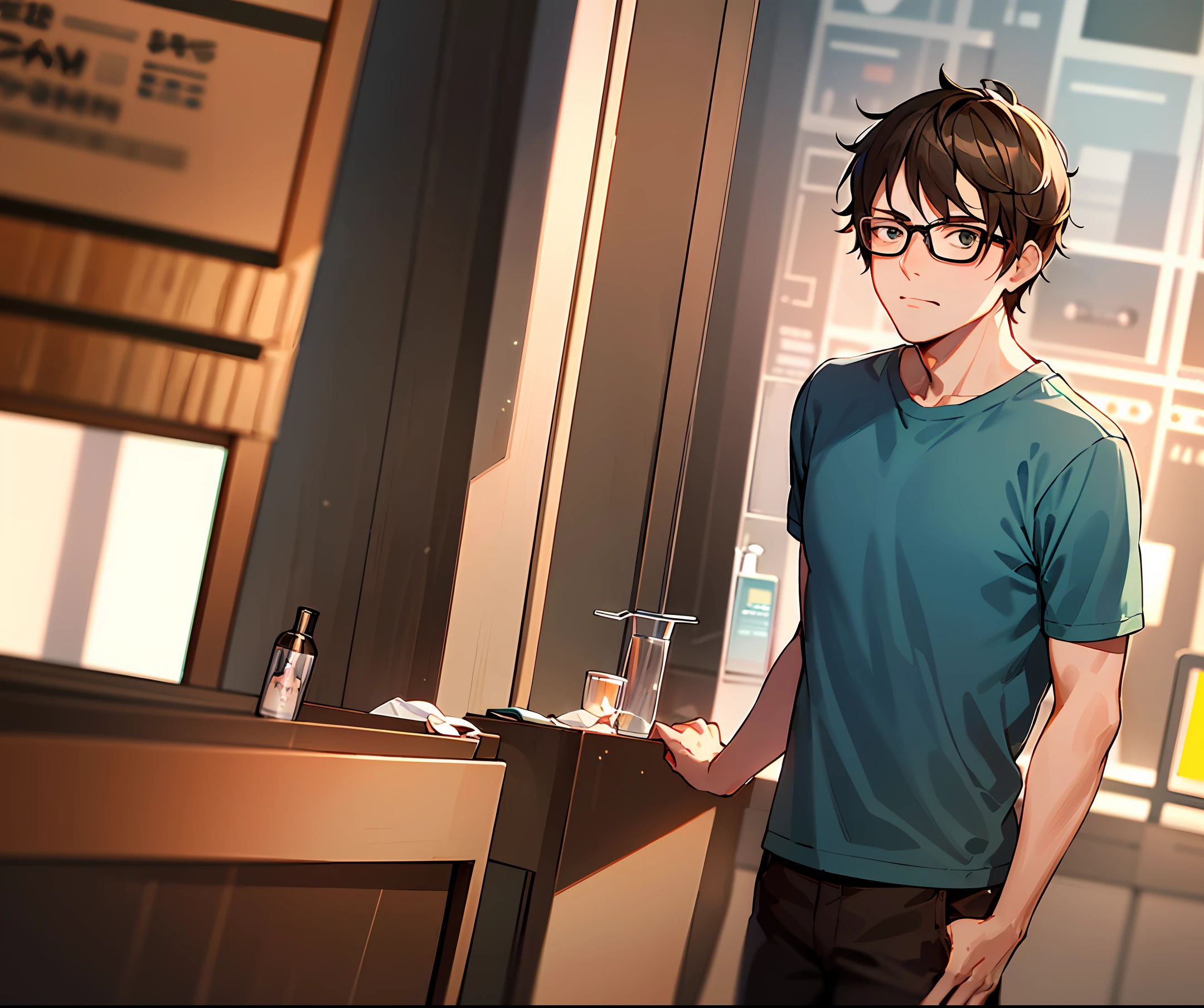 One wears glasses,Squinting and drinking the greasy man of Michelle Ice City