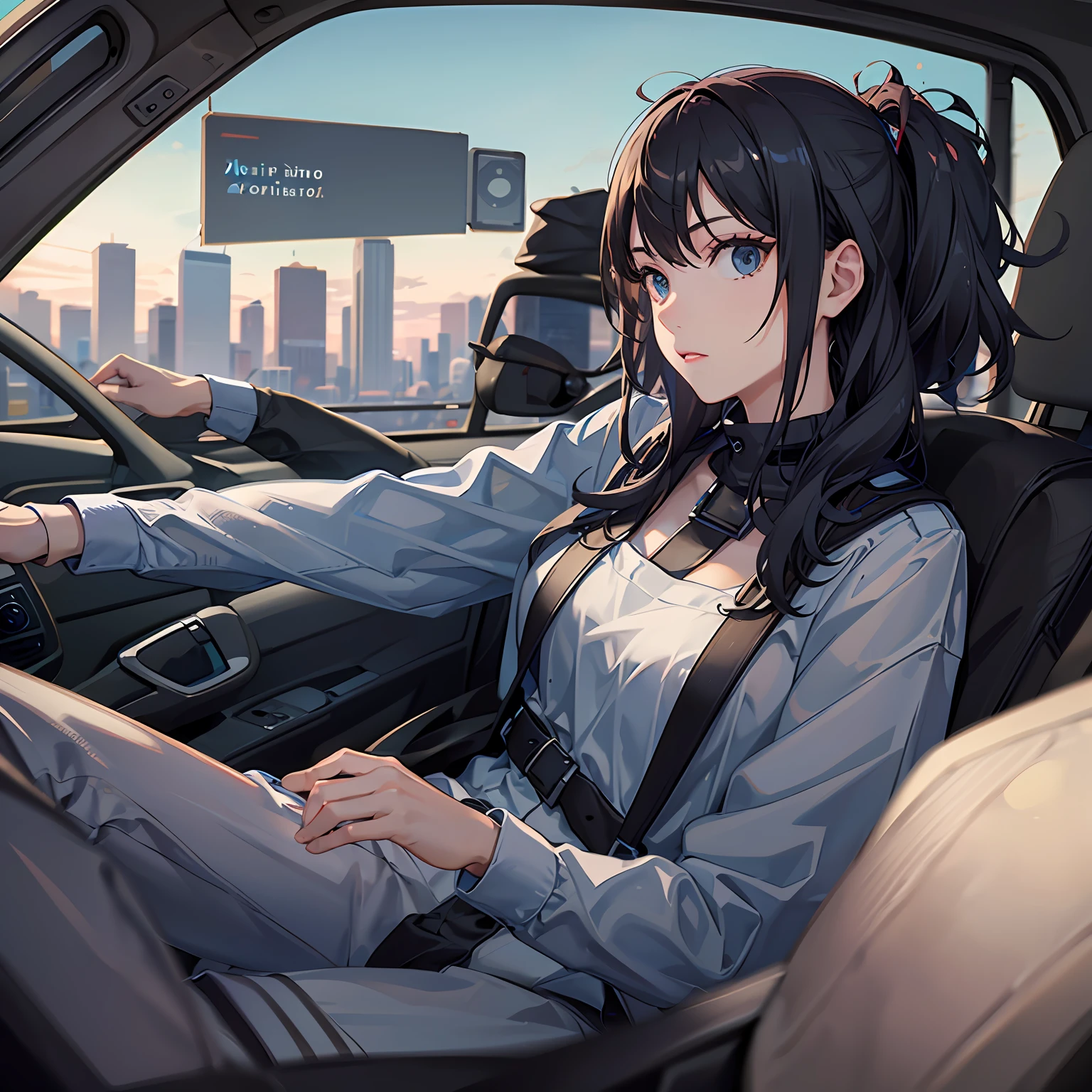 (Excellent view of the interior of the car, Highly detailed display, super high image quality, Features Lola Jolly Jack's furry Lola as the protagonist:0.8, Highlight its cuteness, Mechanical schematic background) --auto
