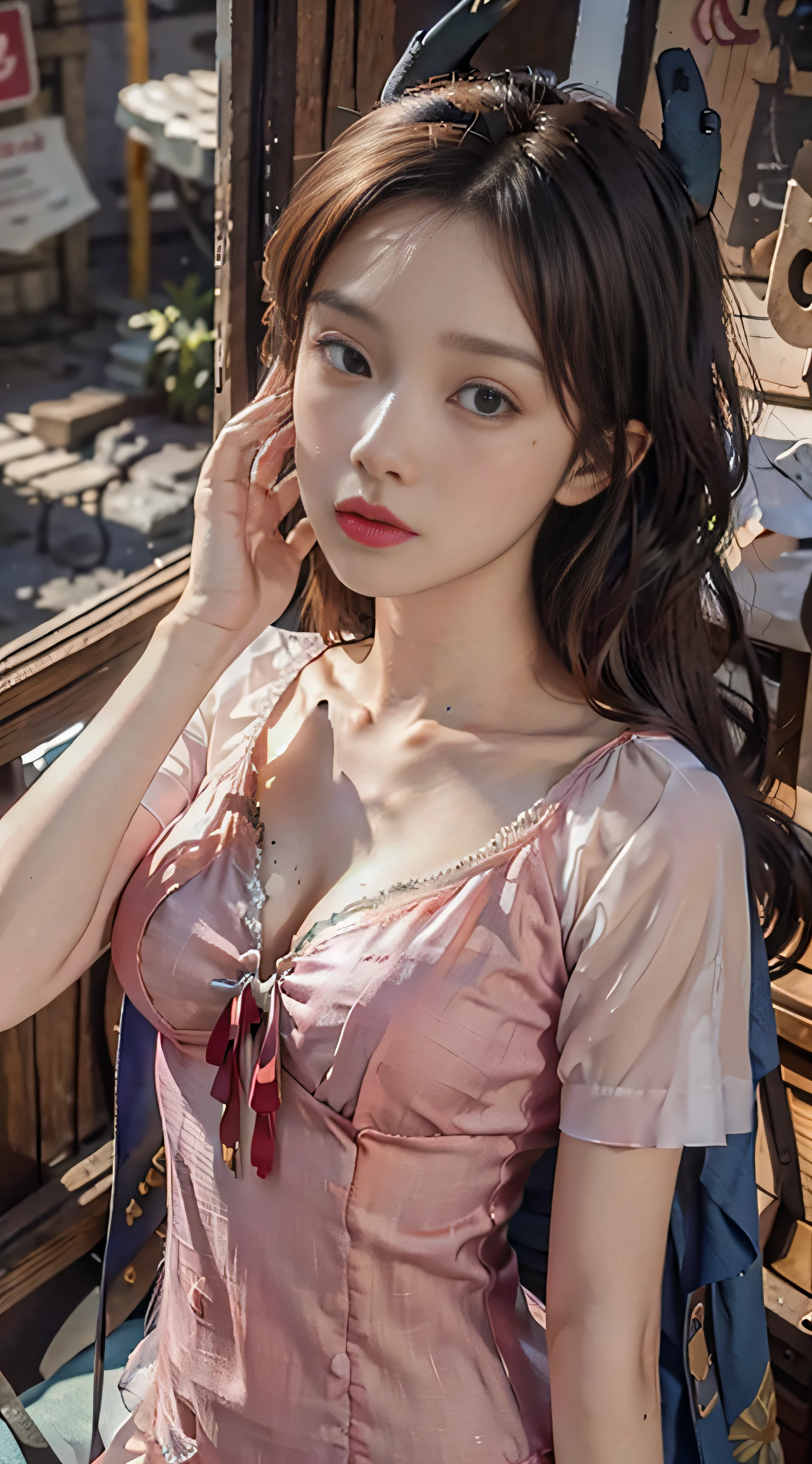 Haut du corps, (From directly above)Detailed skin,8K masterpiece,cinematic lighting,chemise,Casual and versatile,Silk shirt,New,Temperament,topwear,Burgundy,Wonderland Flower City,lo fashion,summertime,