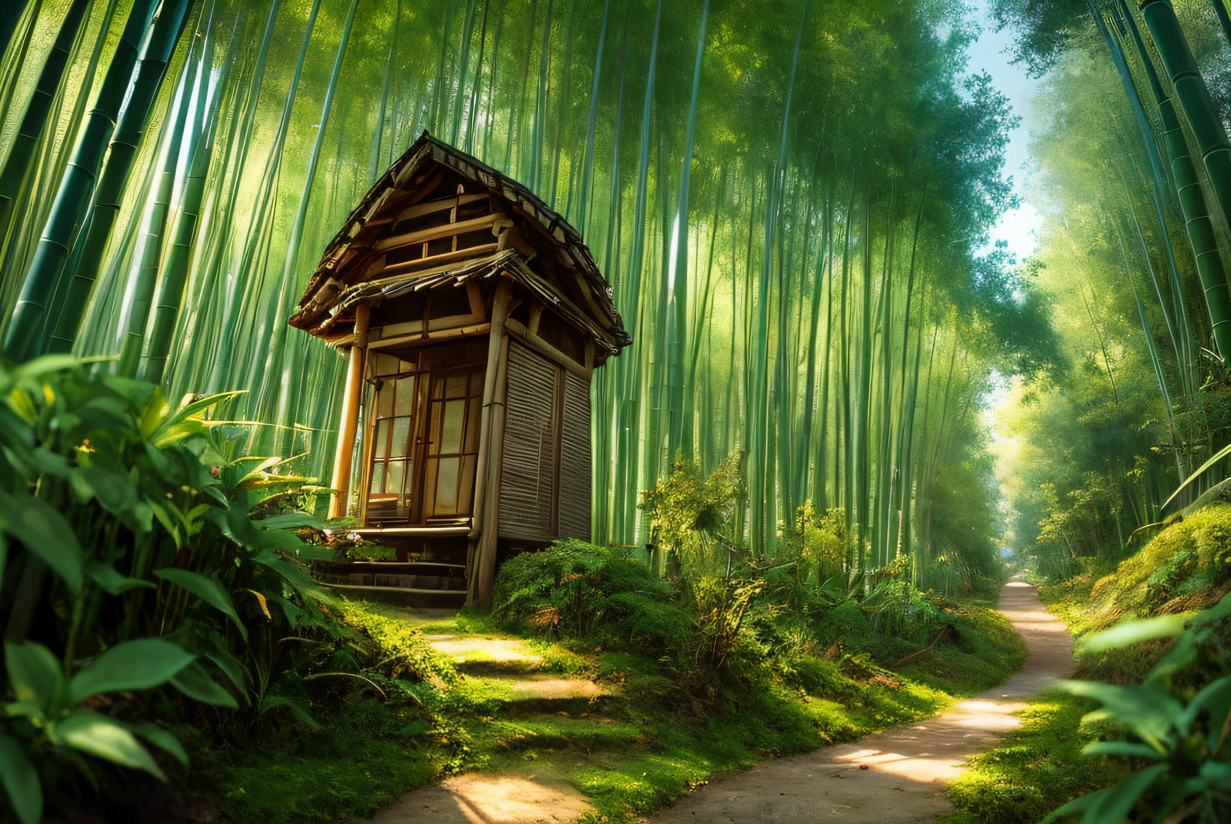 masterpiece, best quality, high quality, extremely detailed CG Unity 8k wallpaper, charming and dreamy bamboo forest scene, with bamboo, hidden fairytale valleys creating a sense of mysticism and charm, artstation, intricate, trendy, award-winning photography, bokeh, depth of field, HDR, bloom, chromatic aberration, photorealistic, extremely detailed, trend on artstation, trend on CGsociety, Intricate, with high detail, dramatic, art halfway through