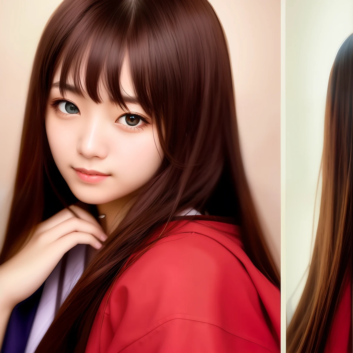 japanes、Brown hair long hair、One eye is hidden by hair、Alathur Beauty、top grade