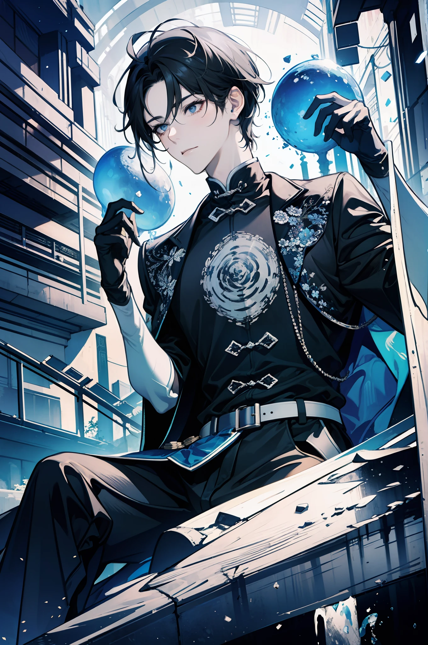 （hoang lap，A high resolution，ultra - detailed），1male people，AS-Adult，Handsome，Tall muscular man，a broad shouldered，finely quality eyes，The long-haired，fanciful，Intricate patterns，详细的脸，，Magic effects，best ratio four finger and one thumb，icey，Bitter cold，cold snap，（Dutch angle），Keep one's mouth shut