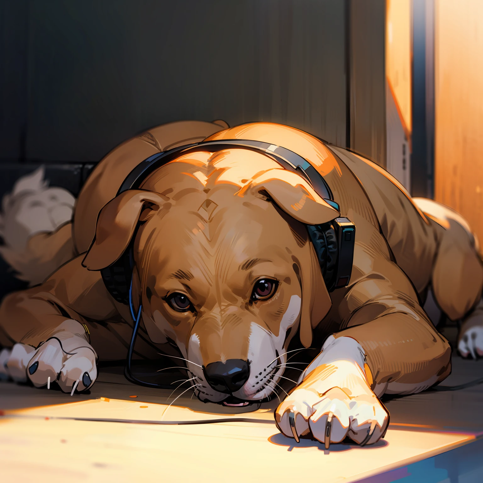 dog，with headphone