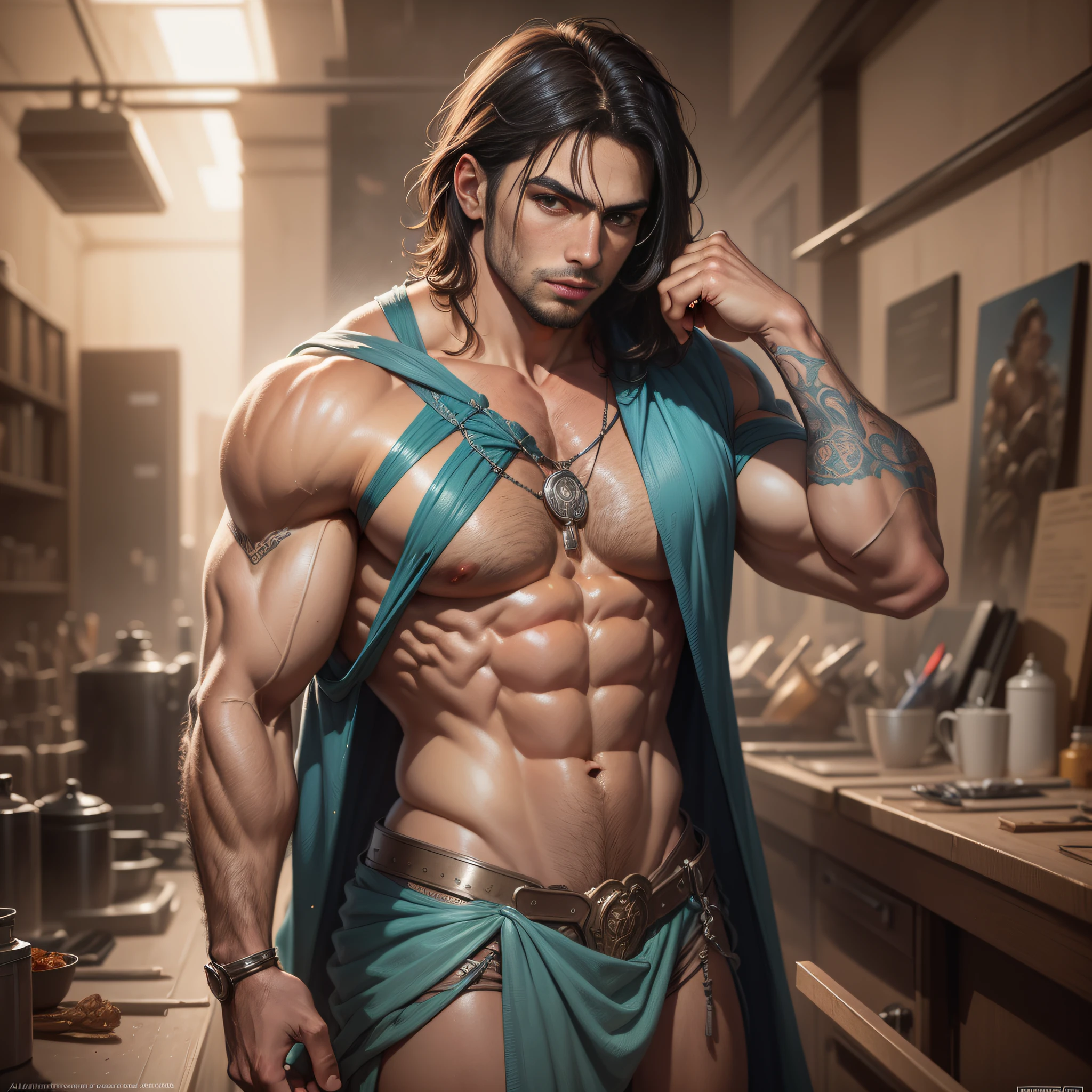 Man wrapped in old dirty cloth, wide angles, ((Detailed environment)), Muscular, Handsome, Detailed background, Lifelike, ((Highly detailed)), ((Intricate)), Detailed face, Natural colors, ((((professional color graded)))), Photorealism, 8K, crisp lighting, trending on tumblr, art by artgerm and greg rutkowski and alphonse mucha and loish and WLOP