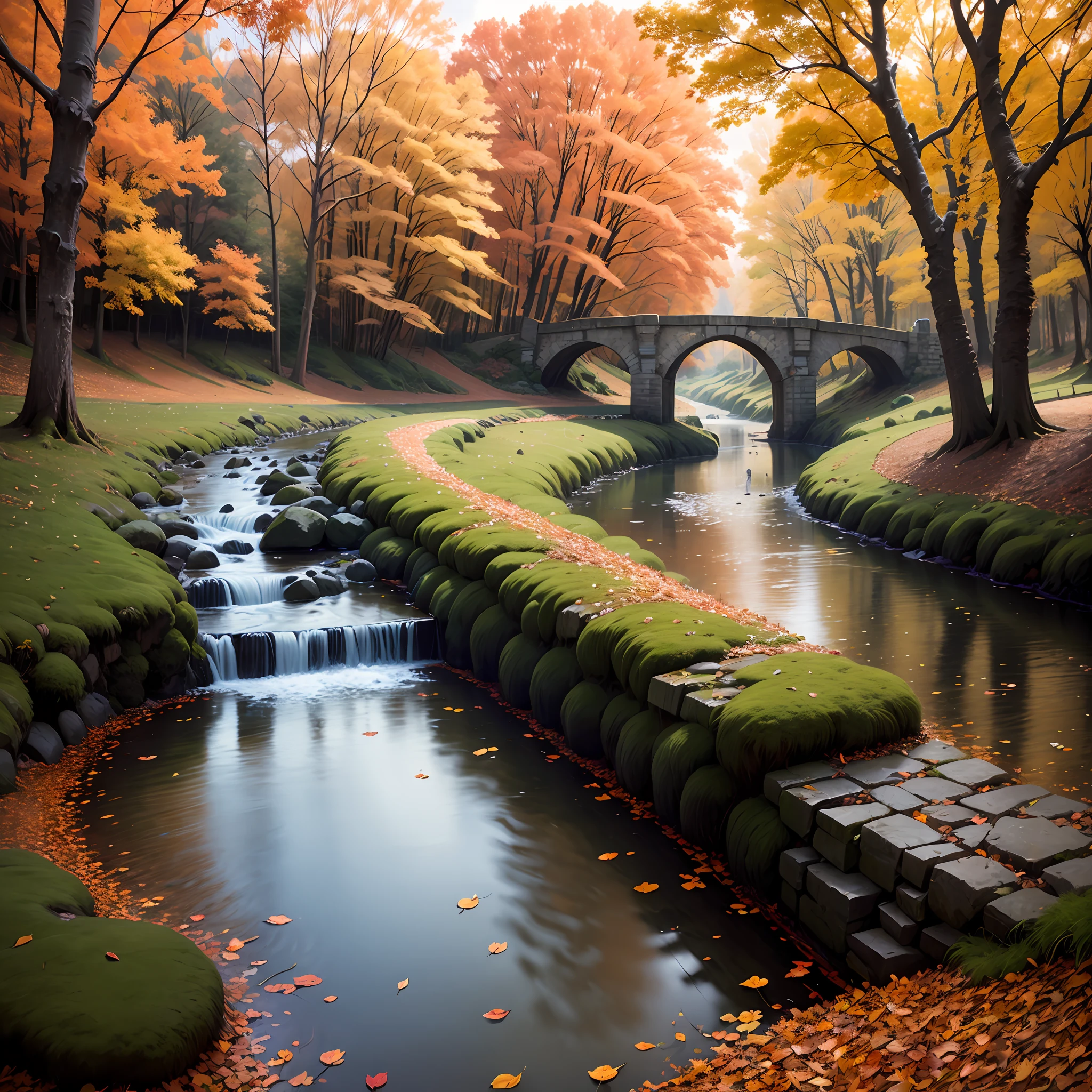 Idyllic scenery Autumn Small bridges flowing water --auto