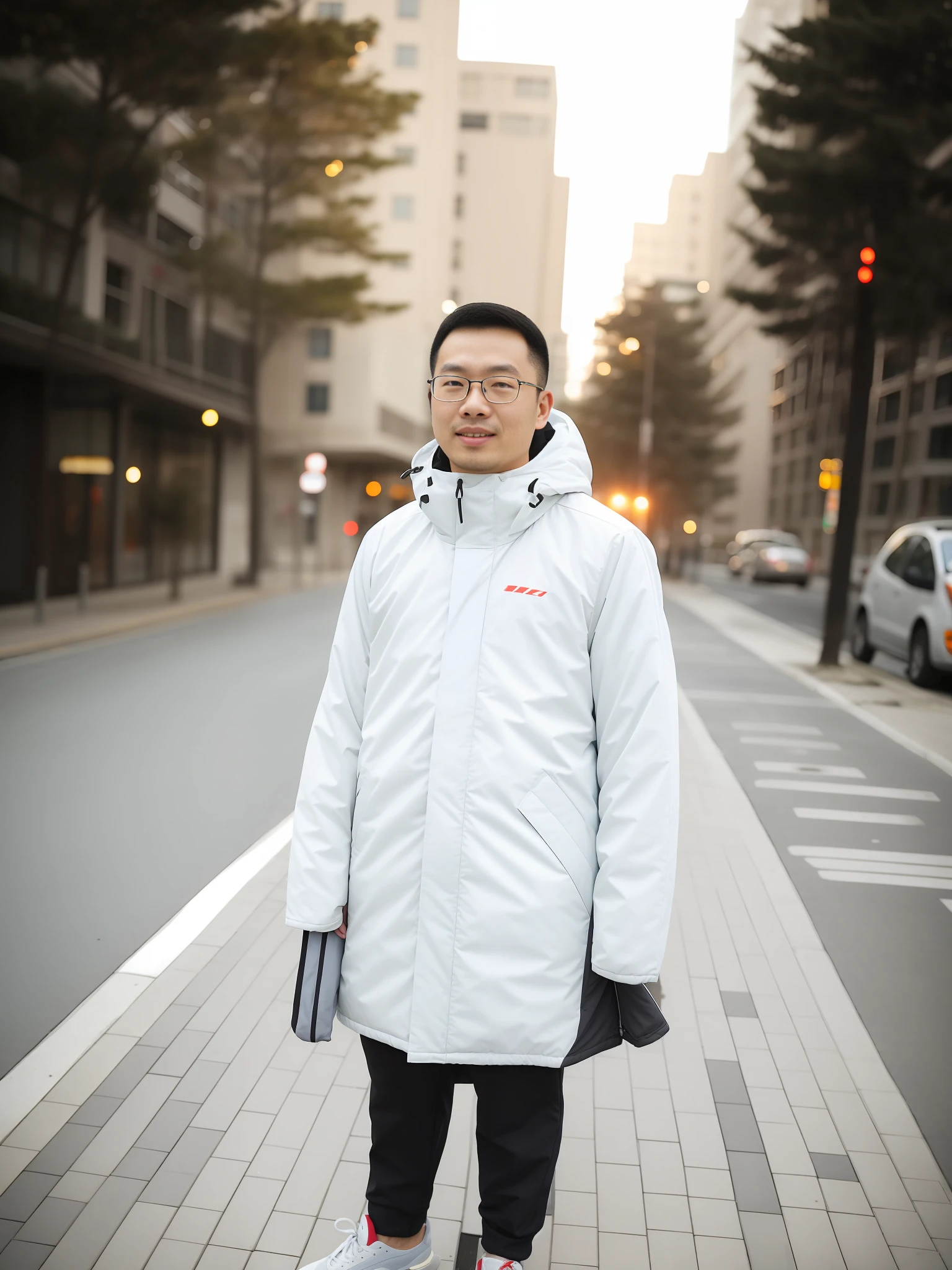 arafed man in a parka and sneakers standing on a sidewalk, Zhang Pengzhen, xintong chen, Chen Zezhou, zhelong xu, steve zheng, zeng fanzh, wenjun lin, wei wang, huifeng huang, chengwei pan, wang liang, yihao ren, Wang Qichao, jinyiwei