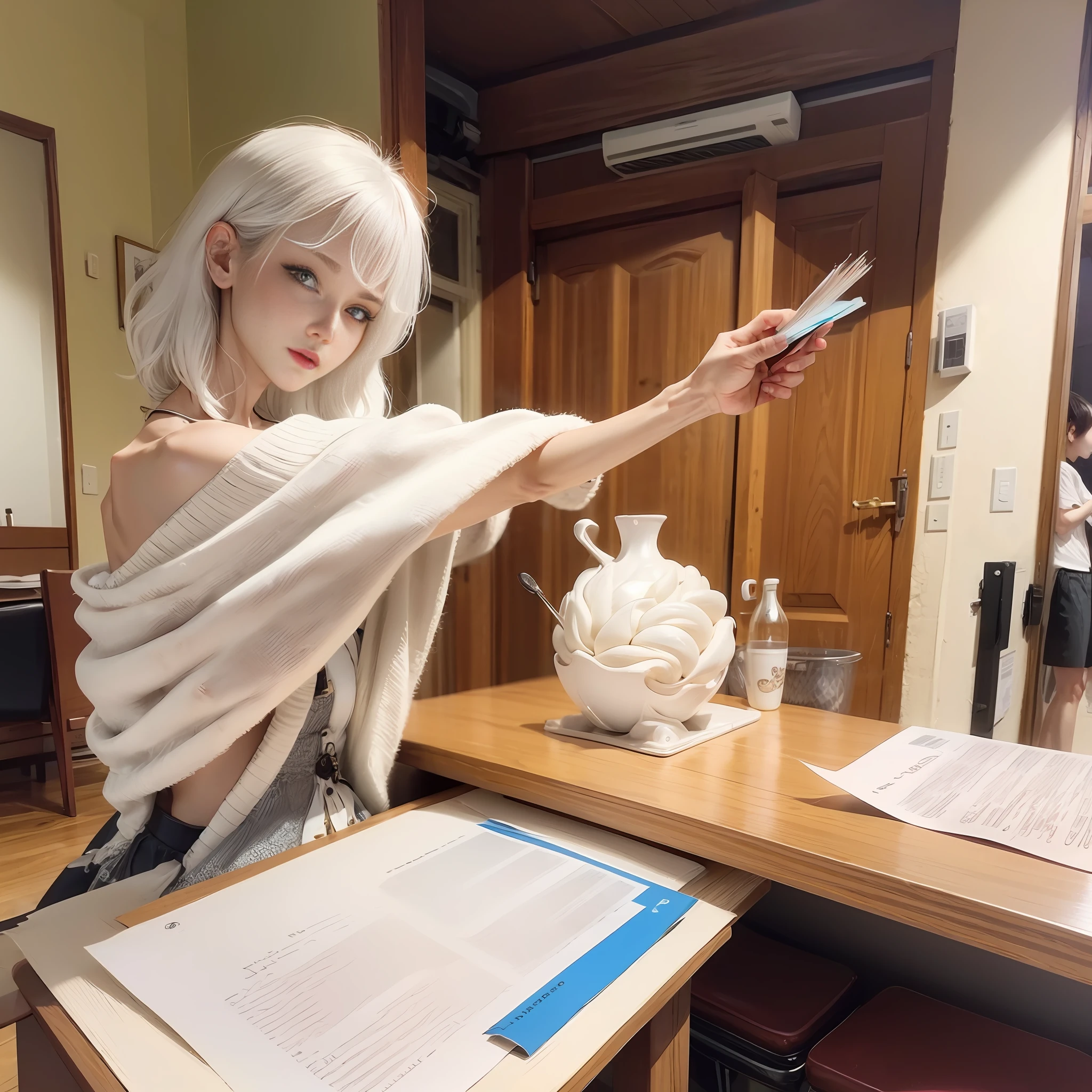 , white hair, white skin, masterpiece