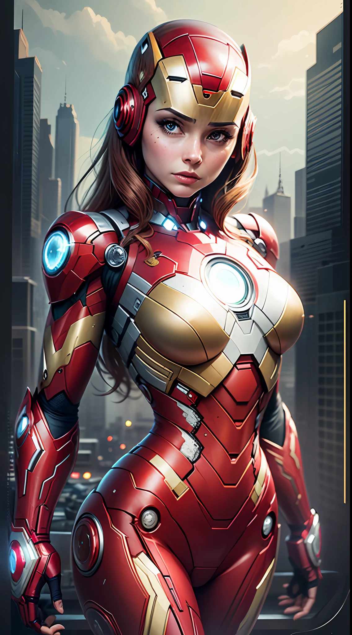 PC desktop, marvel style, The woman, hand forward, iron man style
