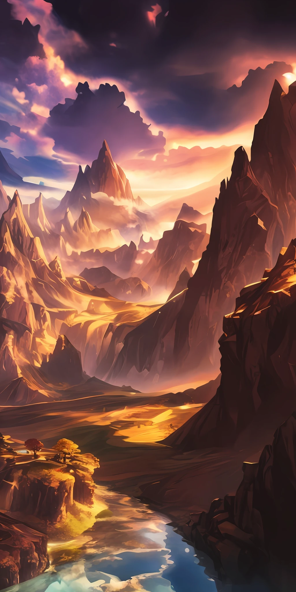 mountains and a lake in the middle of a valley with a mountain range in the background, impressive fantasy landscape, most epic landscape, fantasy art landscape, an epic landscape, epic fantasy landscape, epic dreamlike fantasy landscape, 4k fantasy art, concept art wallpaper 4k, concept art. epic landscape, ross tran. scenic background, jessica rossier fantasy art