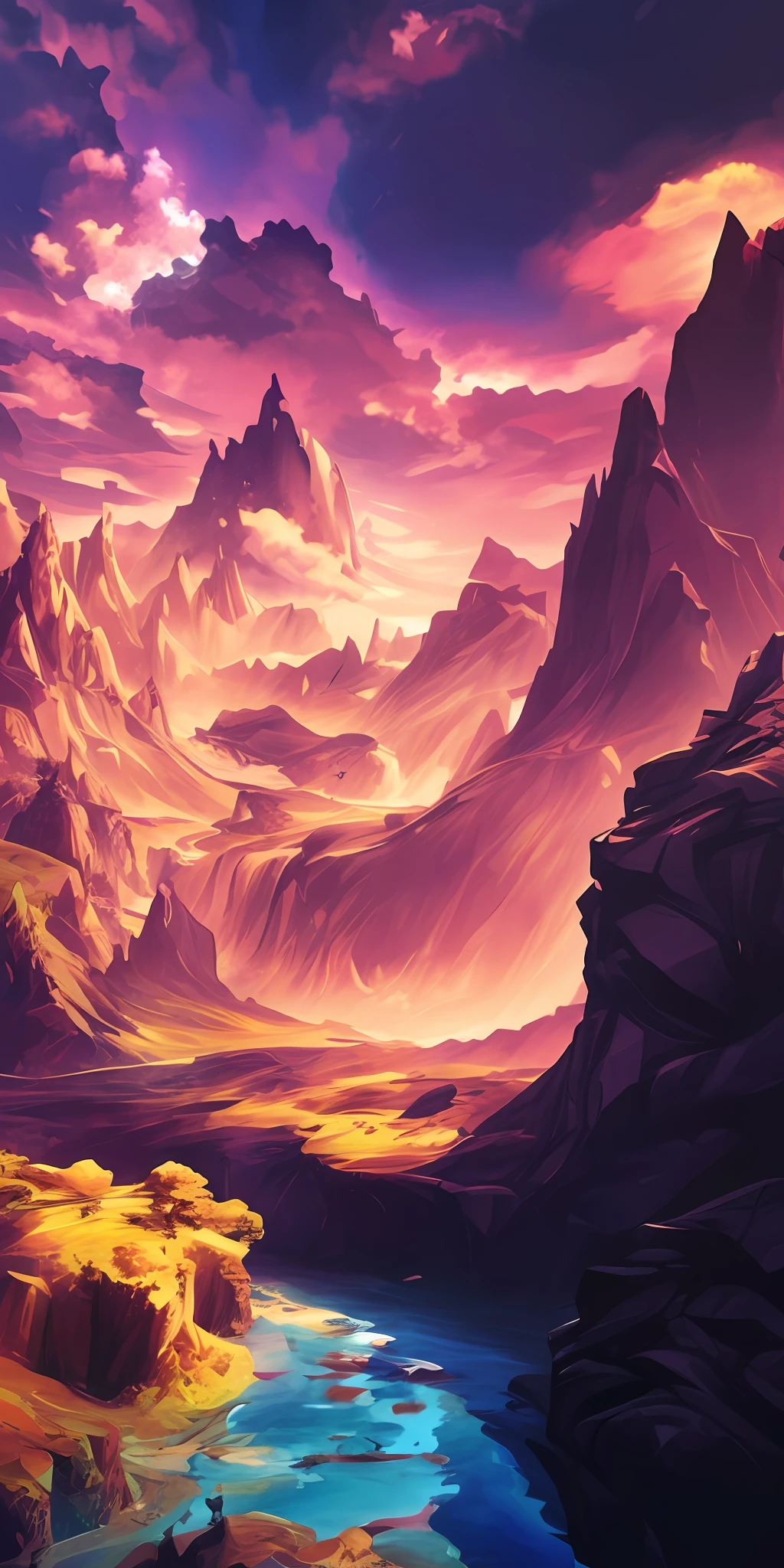 mountains and a lake in the middle of a valley with a mountain range in the background, impressive fantasy landscape, most epic landscape, fantasy art landscape, an epic landscape, epic fantasy landscape, epic dreamlike fantasy landscape, 4k fantasy art, concept art wallpaper 4k, concept art. epic landscape, ross tran. scenic background, jessica rossier fantasy art