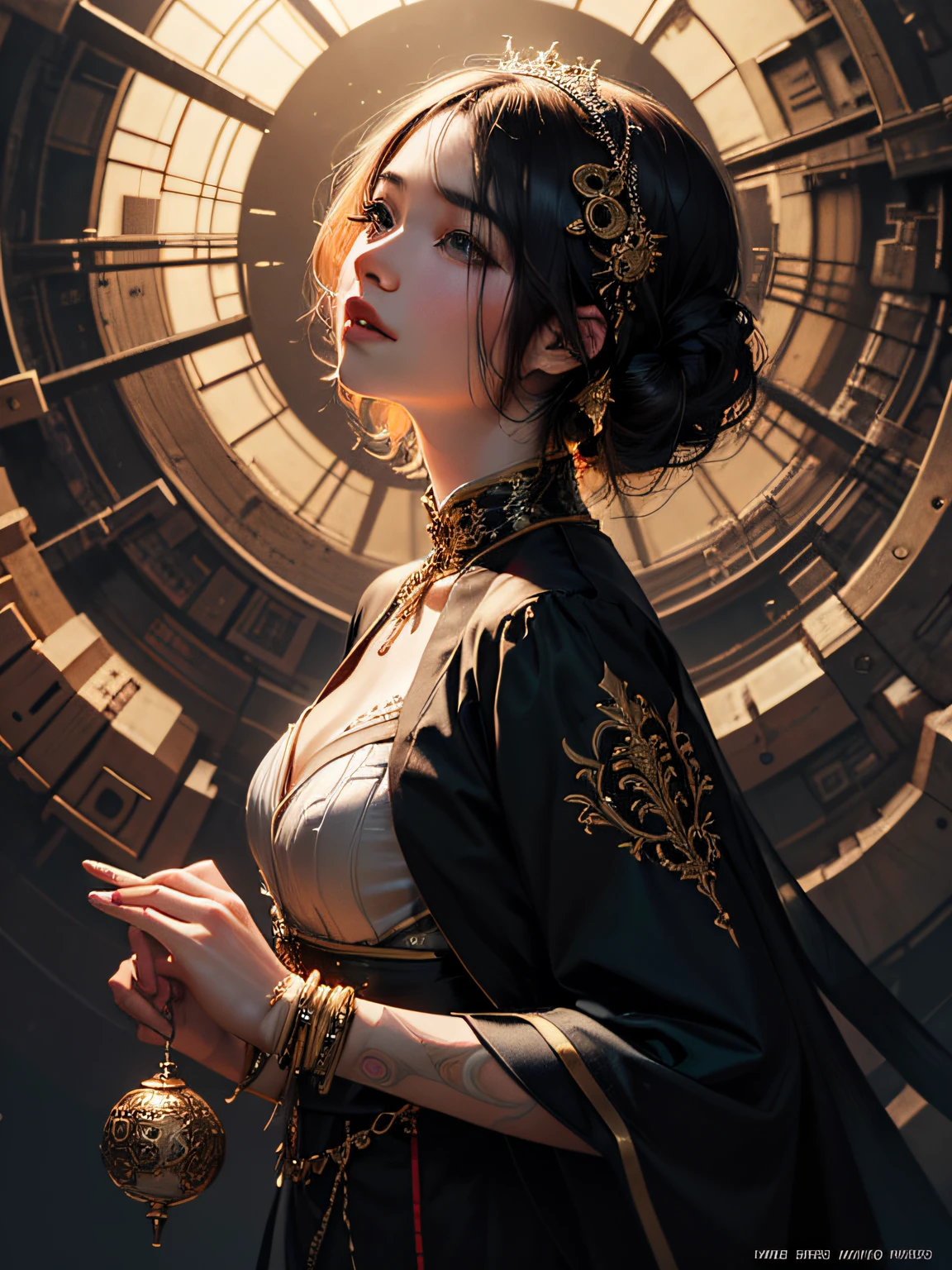 official art, unity 8k wallpaper, ultra detailed, beautiful and aesthetic, masterpiece, best quality, (zentangle, mandala, tangle, entangle), (fractal art:1.3) , 1girl, extremely detailed, dynamic angle, cowboyshot, the most beautiful form of chaos, elegant, a brutalist designed, vivid colours, romanticism, by james jean, roby dwi antono, ross tran, francis bacon, michal mraz, adrian ghenie, petra cortright, gerhard richter, takato yamamoto, ashley wood, atmospheric, ecstasy of musical notes, streaming musical notes visible
