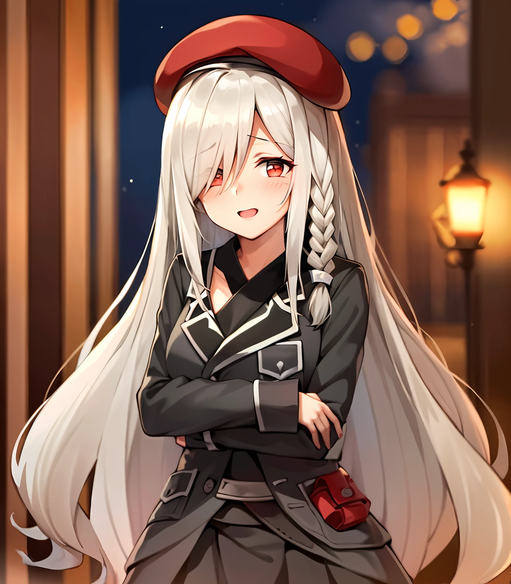 A white-haired, red-eyed long-haired cute girl