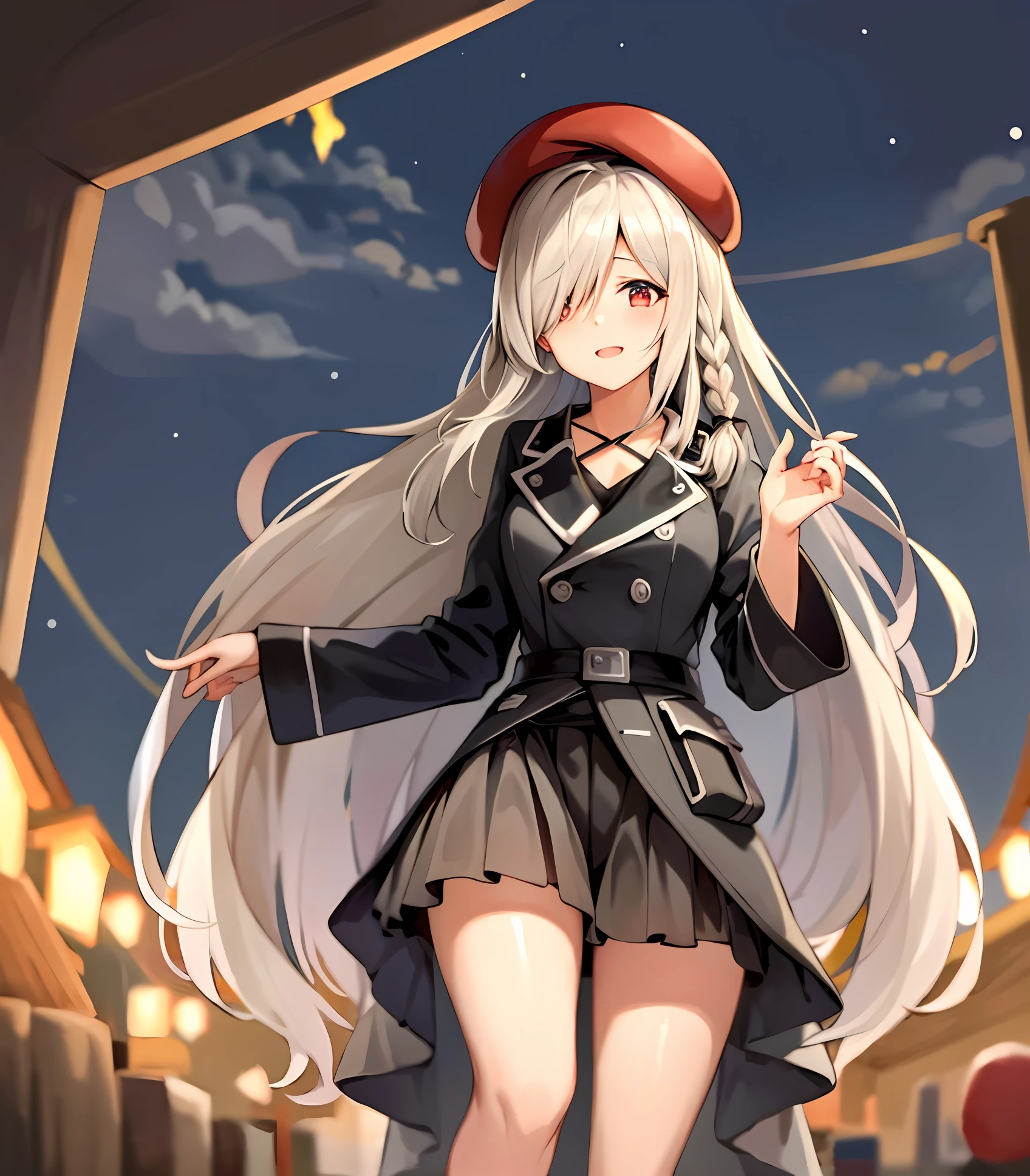 A white-haired, red-eyed long-haired cute girl