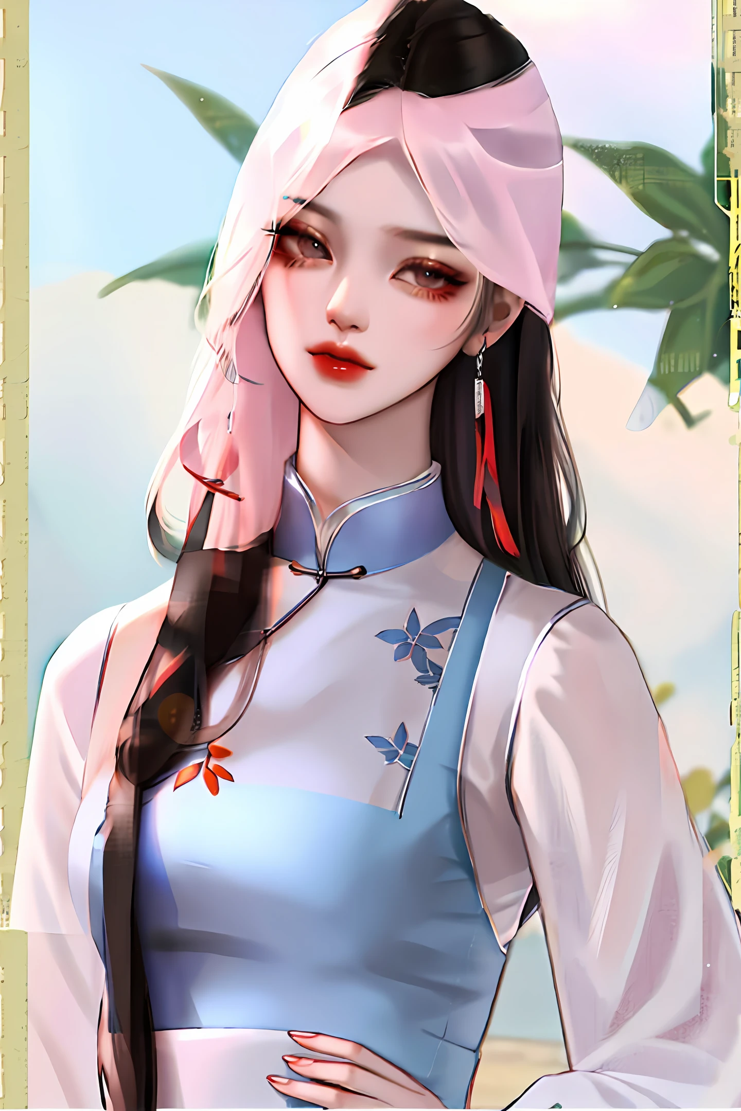 Blue cheongsam big young woman