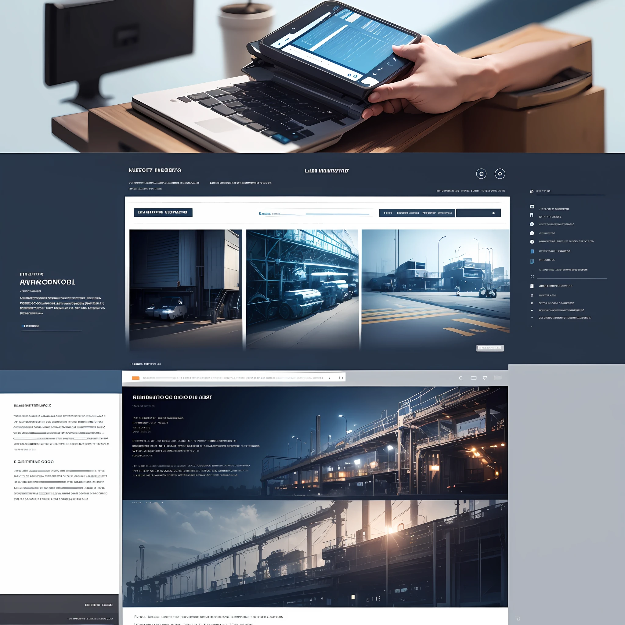 Lindo site para engenharia da empresa, azul e branco, com imagens de industrias, UI, UX, UX/UX, website --auto