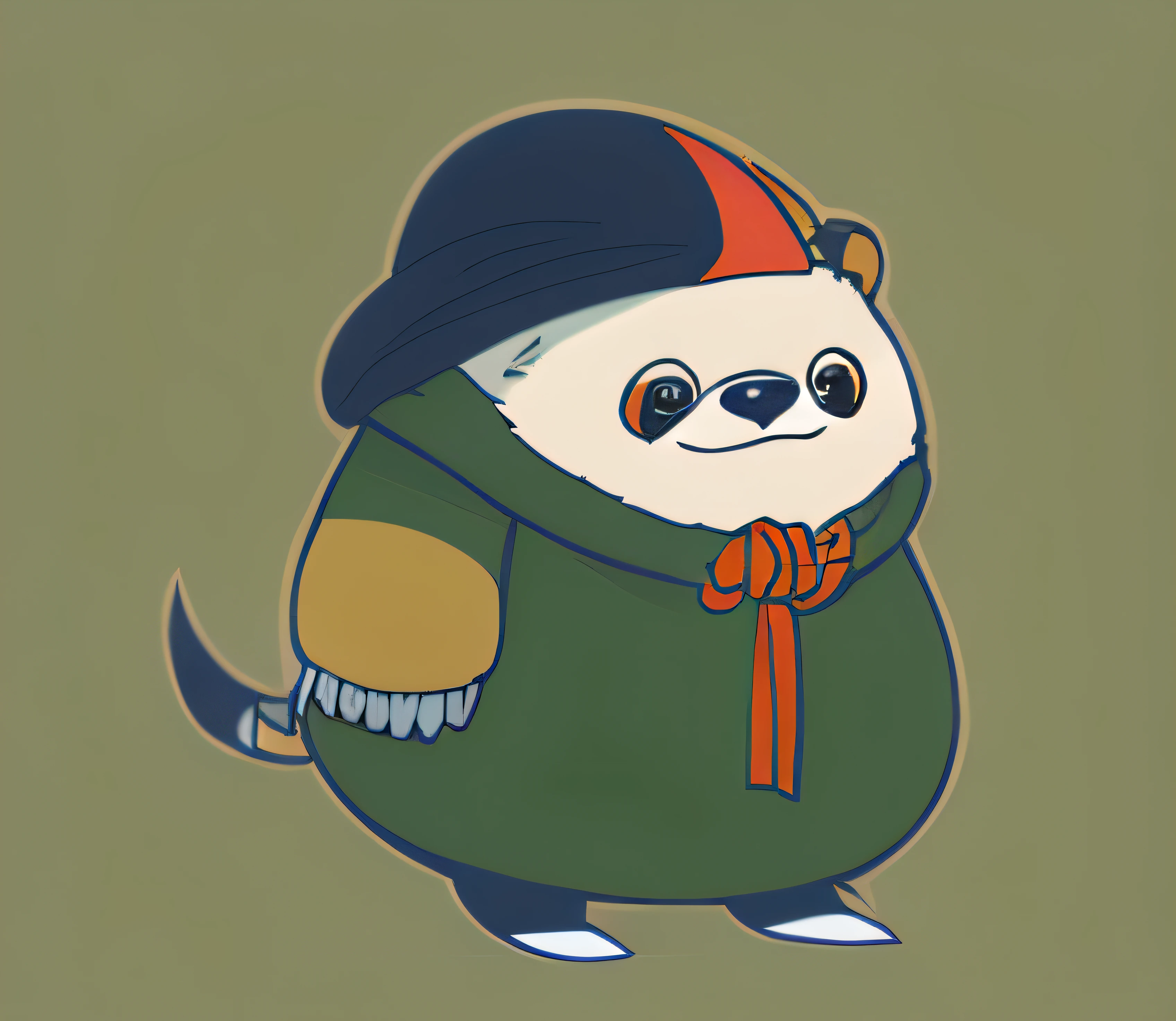 One wears a bear costume,Caricature of a man in a hat and scarf, mascot illustrations, anthropomorphic otter in costume, water bear, anthropomorphic shark, inspired by Shūbun Tenshō, inspired by Kanō Tan'yū, anthropomorphic samurai bear, wearing a fisher 🧥, anthropomorphic sloth