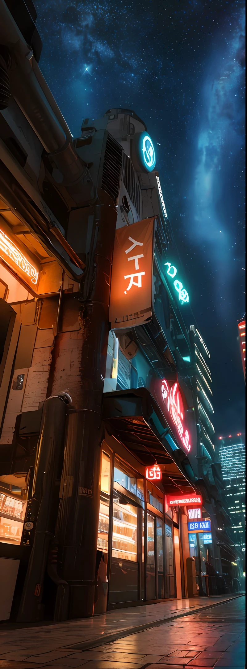 (((8k, RAW Photo, Best Quality, Masterpiece: 1.4))), Ultra High Resolution, Ultra Detailed, Illustration, Close Up, Environment Only, Futuristic City, Technological, Night, Starry Sky, Future, Imagination, Outdoors