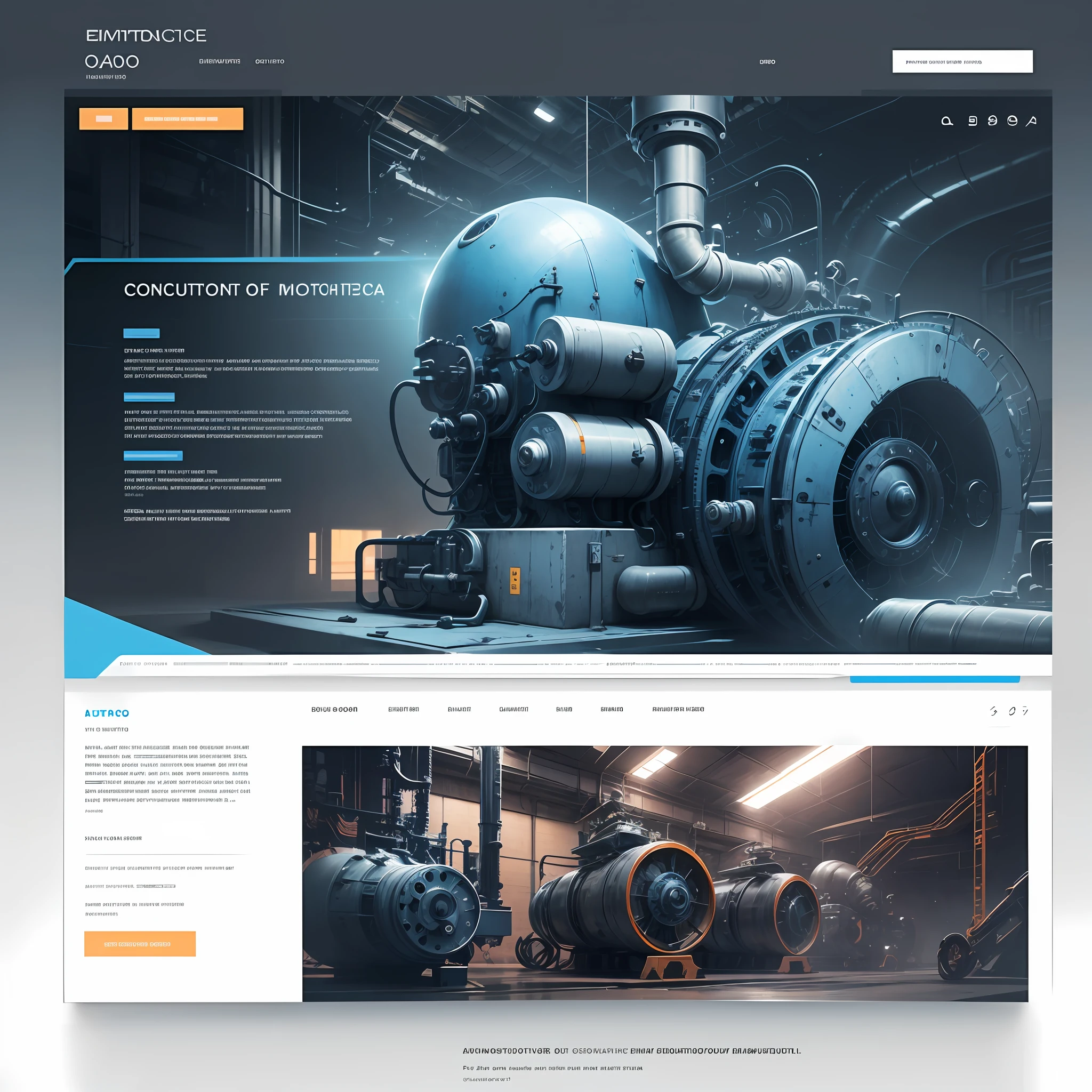 Lindo site para engenharia da empresa, azul e branco, with images of industrial mechanical machines, UI, UX, UX/UX, website --auto